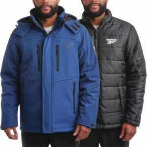 Reebok Herren-Wintermantel, Softshell-Jacke mit abnehmbarem Puffermantel, System Skijacke für Männer (M-XXL)