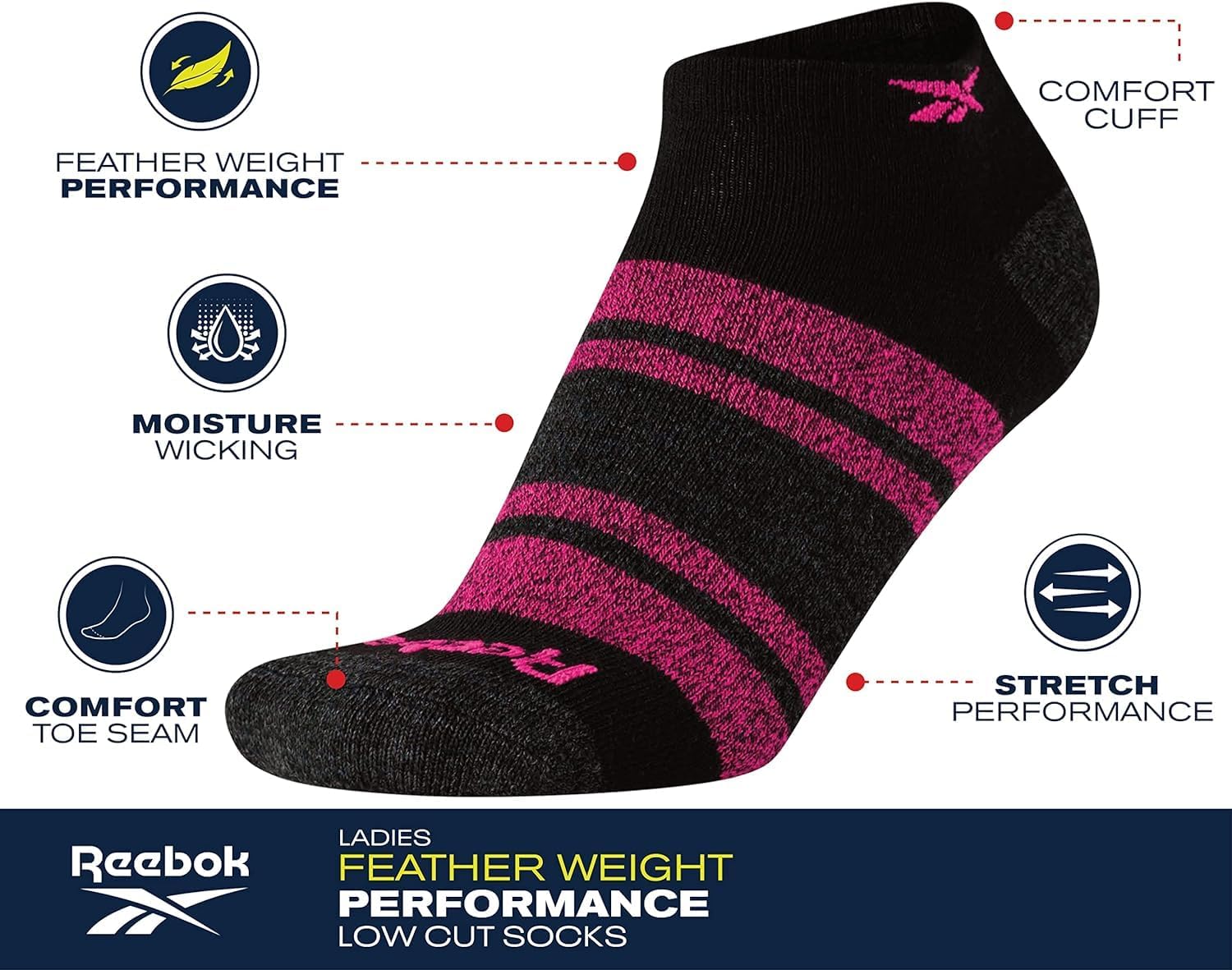 Reebok Frauensportsocken - Leistung niedrig geschnittene Socken (Packung von 6) – Bild 3