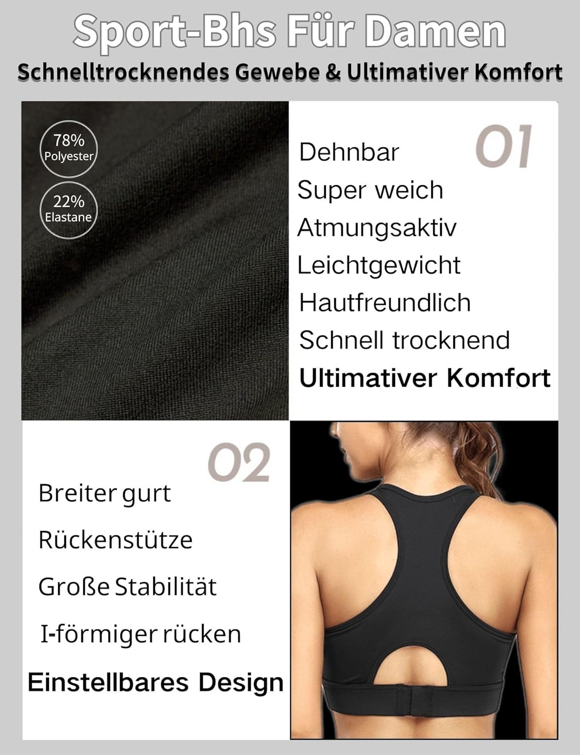 Paeceioni Sports BHs für Frauen, hohe Unterstützung, Frauen -Sport -BHs, komfortable Schlaf -BHs, komfortable BHs für Frauen – Bild 4