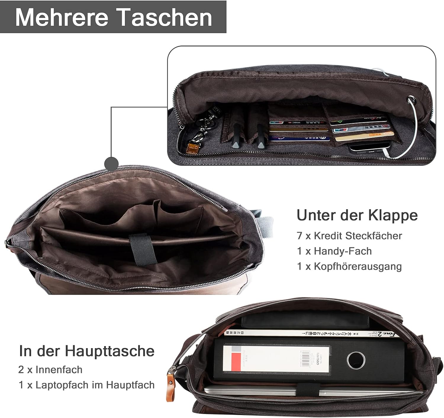 Estarer Carry Bag/Laptop -Tasche 14/15,6–17/17,3 Zoll für Arbeit, Universität, einfache Leinwand, Grau, Grau – Bild 4