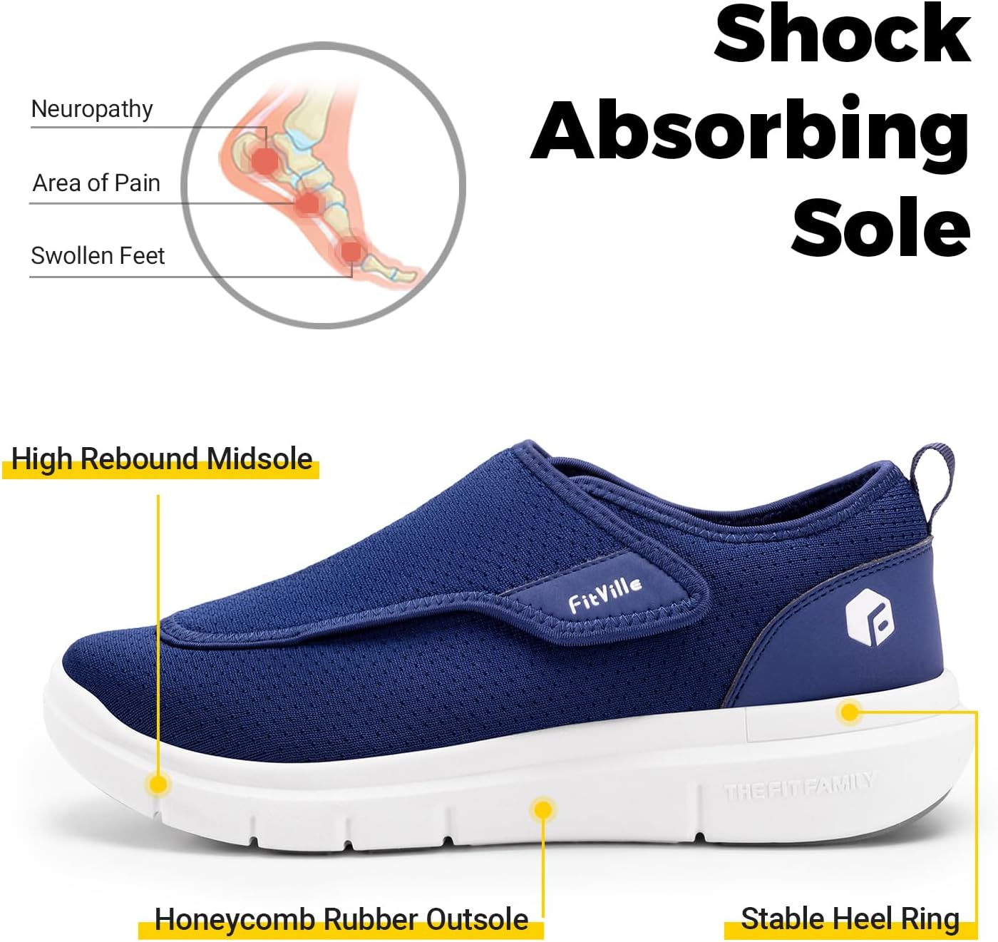 Fitville Diabetic Shoes Herren Extra breite Senioren Gesundheitsprüfer Männer mit Klettverschluss für geschwollene Füße – Bild 4