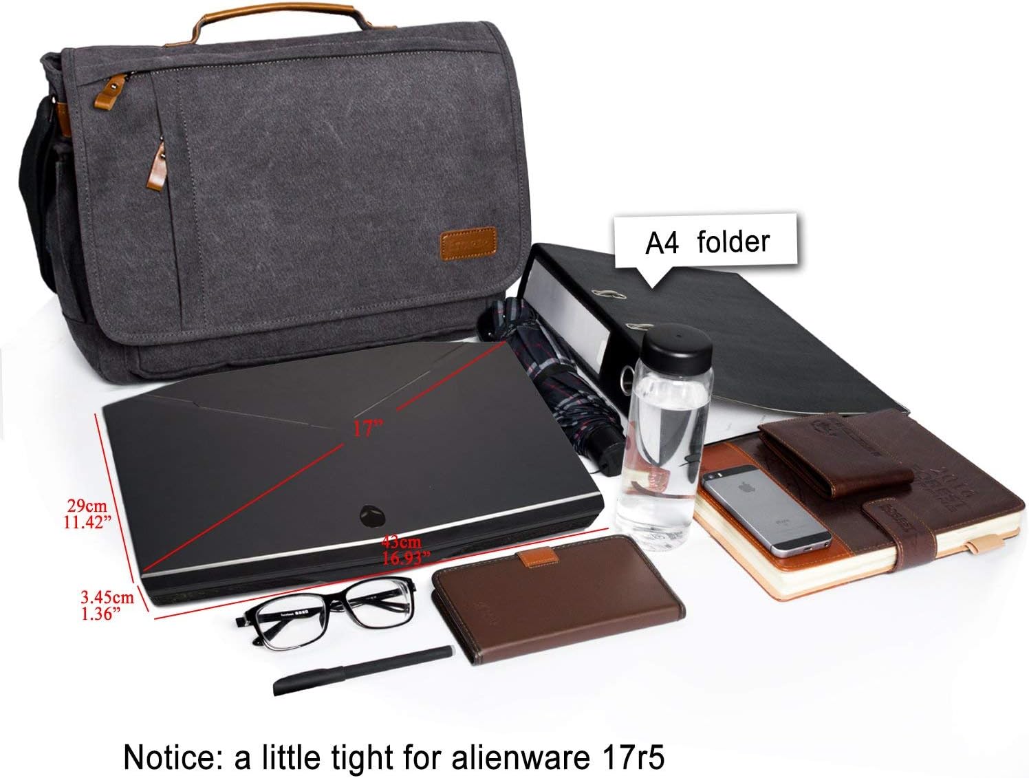Estarer Carry Bag/Laptop -Tasche 14/15,6–17/17,3 Zoll für Arbeit, Universität, einfache Leinwand, Grau, Grau – Bild 5
