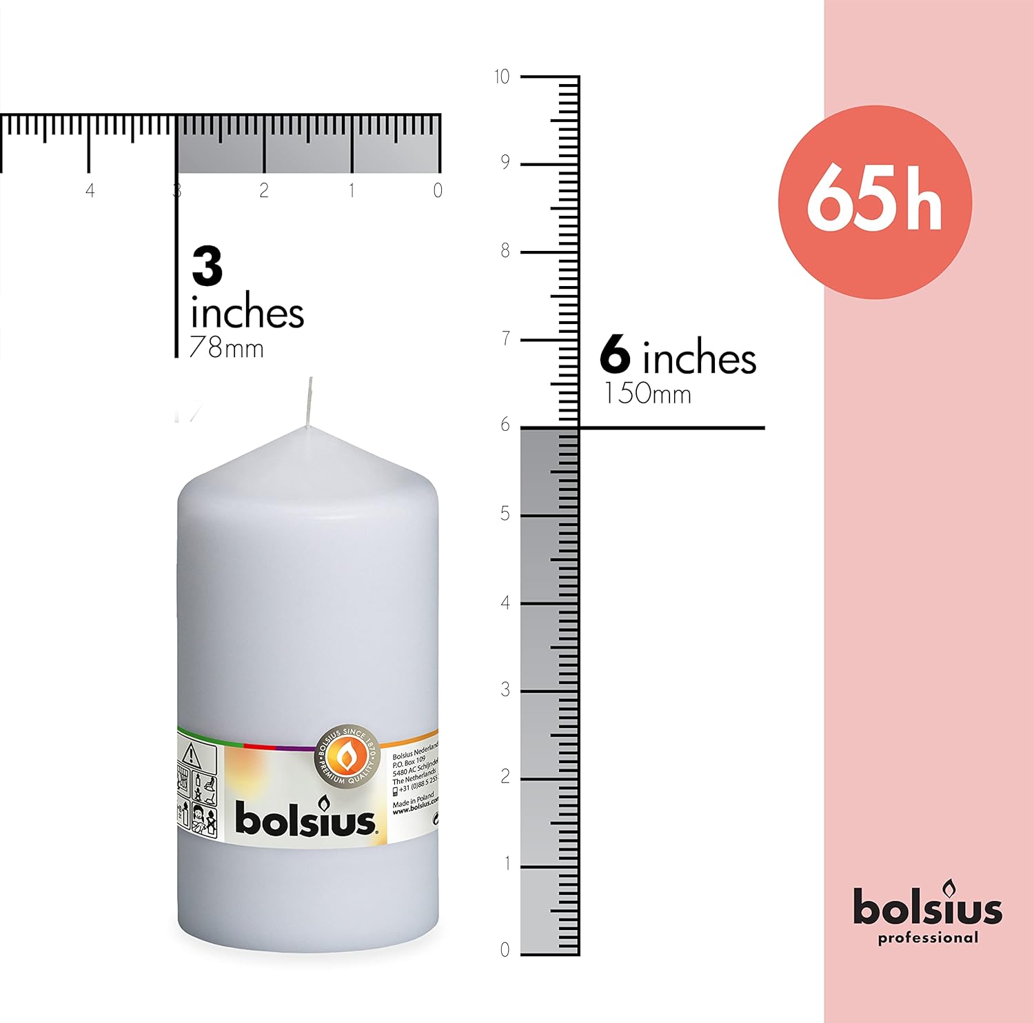 Bolsius glatte Säulenkerzen - Weiß - Packung von 8 - 15 x 8 cm - dekorative Haushaltskerzen - Länge Brennzeit 65 Stunden - unmittelbar – Bild 2