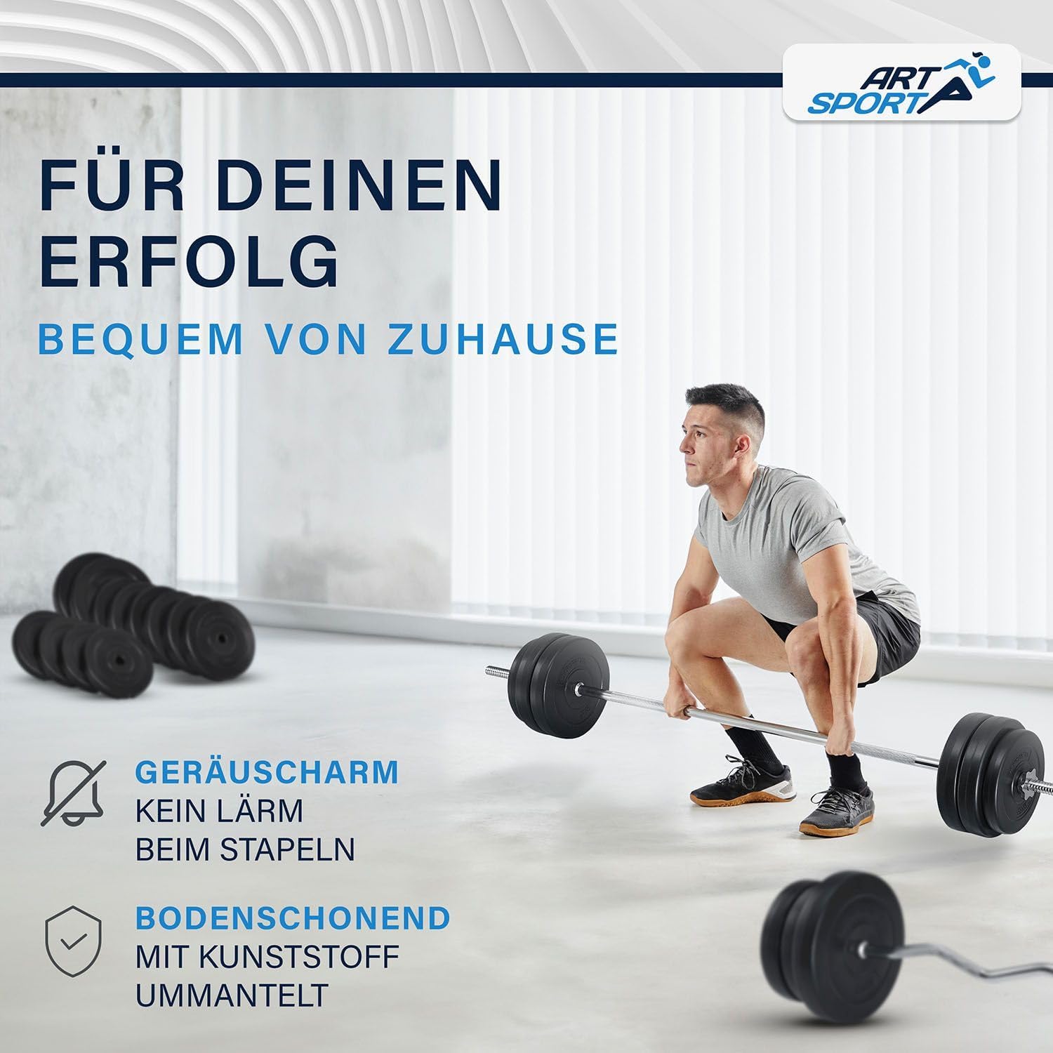 ArtSport 3 -in -1 -Hantel -Set mit 2 Hanteln, 1 Langhantel und 1 SZ Curl Langhantel - 12 Gewichte mit 60 kg und Spinlockkragen - Dumbbell Set Krafttraining – Bild 8
