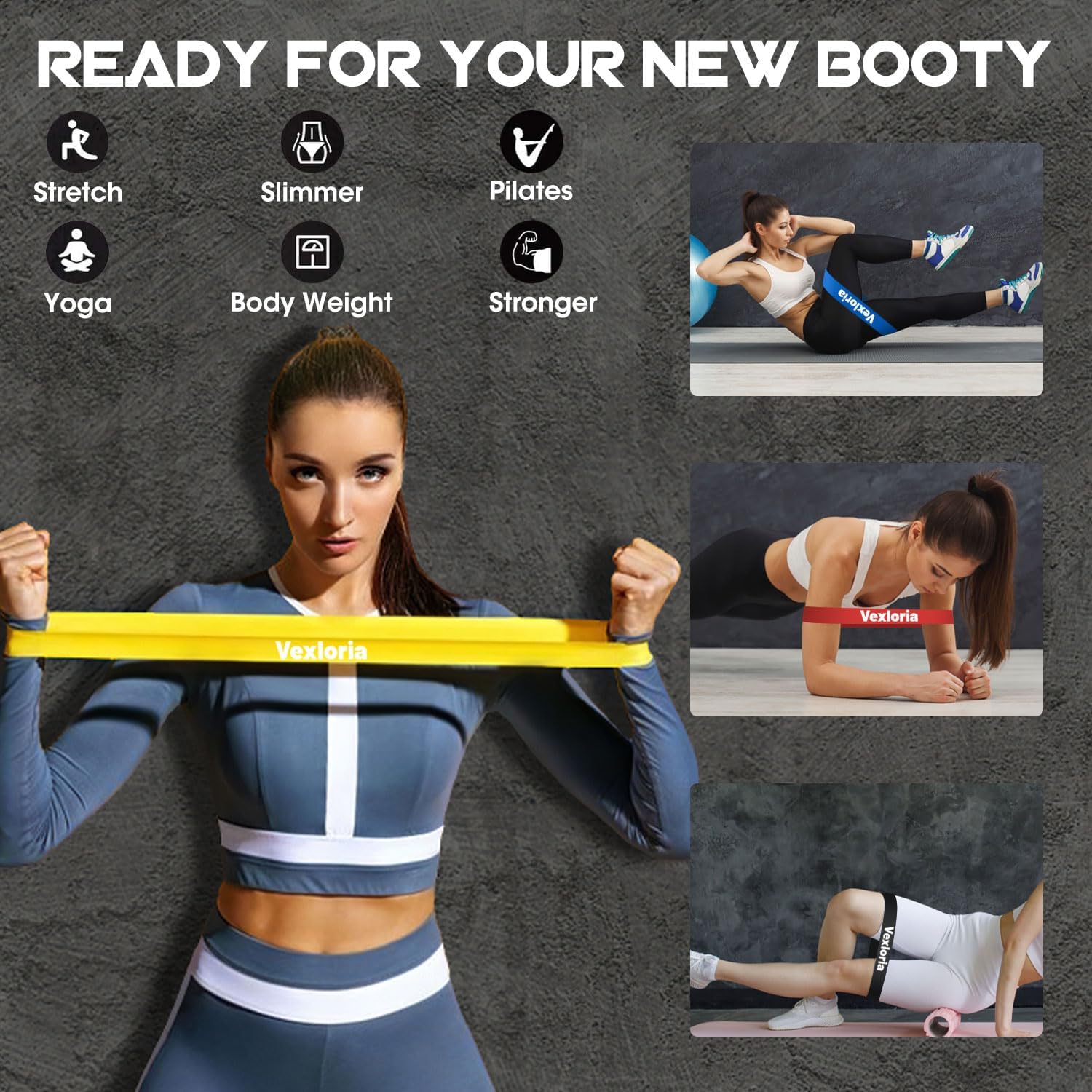 Vexloria Widerstandsbänder, Resistance Bands-Set mit fünf Stück und fünf Widerstandsstufen, Fitnessbänder Damen mit Tragetasche, Terrabänder-Set für Zuhause, Fitnessstudio, Yoga, Training – Bild 4