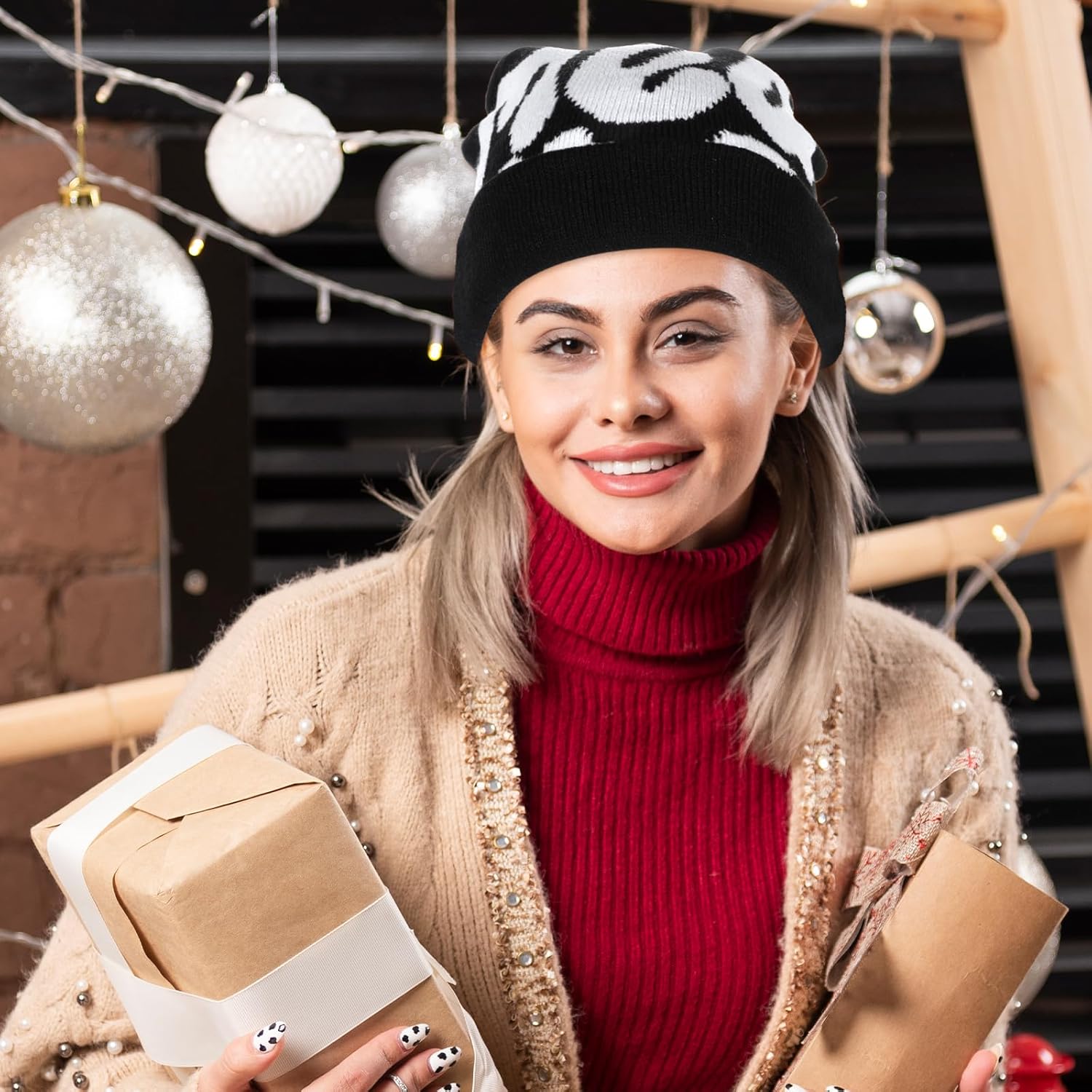 Tyqour y2k beanie y2k hut unisex winterstrick skater beanie hut gestricke hut wotwoll warm gestrickte hut gestricke hut für Männer Frauen Teenager Mädchen, Schwarz – Bild 6