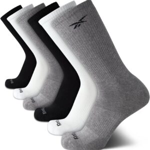 Reebok Herren Sports Socken – 6 Packung gezielte gepolsterte Besatzungssocken – atmungsaktive Baumwollmischsocken für Männer (Schuhgröße 6-13)