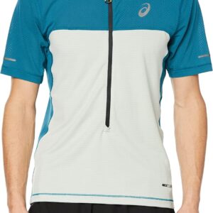 Asics Fujitrail Männer kurzärmelig oberste blaue/weiße, blaugrün/leichte Salbei-Tinte