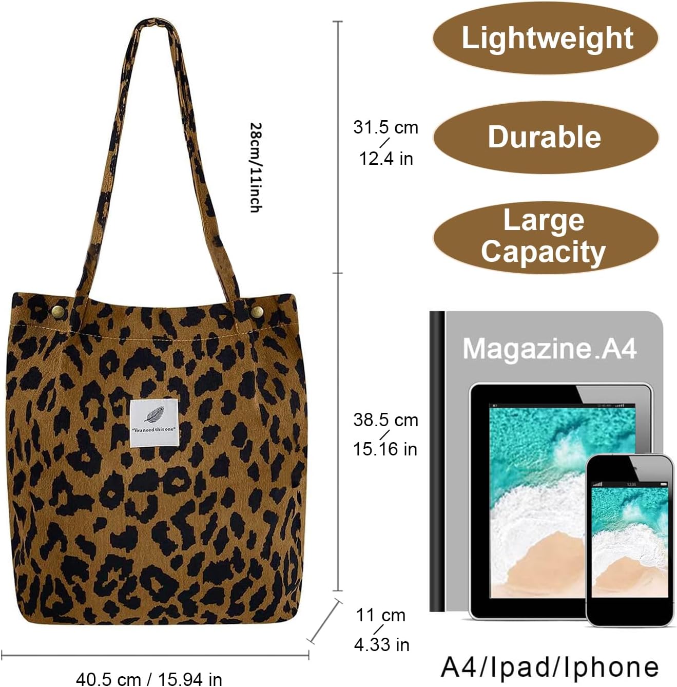 Fitdon Cord Umhängetasche, groß, Frauenumhängetasche, Leinwandtasche, Tasche Handtasche für jeden Tag, Büro, Schulreise und Einkaufen – Bild 7