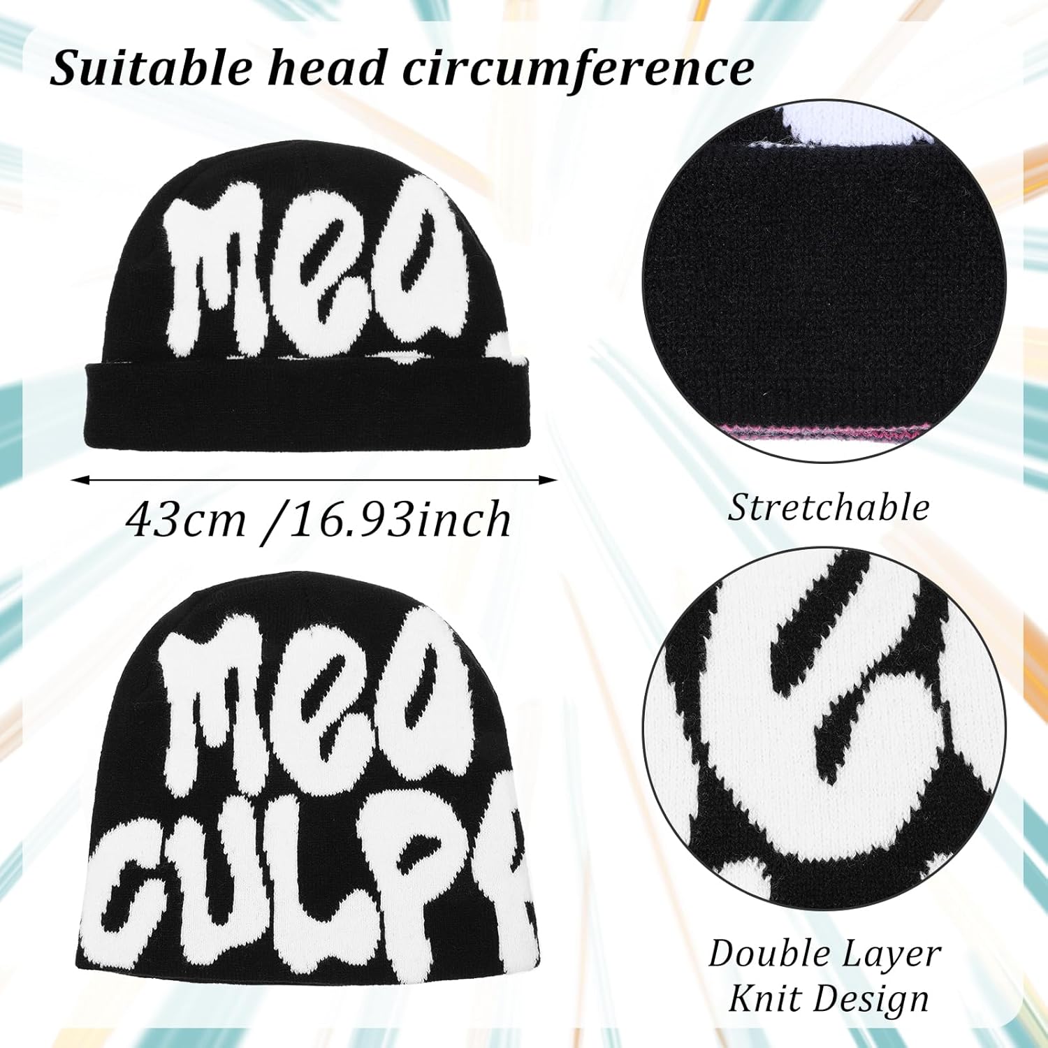 Tyqour y2k beanie y2k hut unisex winterstrick skater beanie hut gestricke hut wotwoll warm gestrickte hut gestricke hut für Männer Frauen Teenager Mädchen, Schwarz – Bild 4