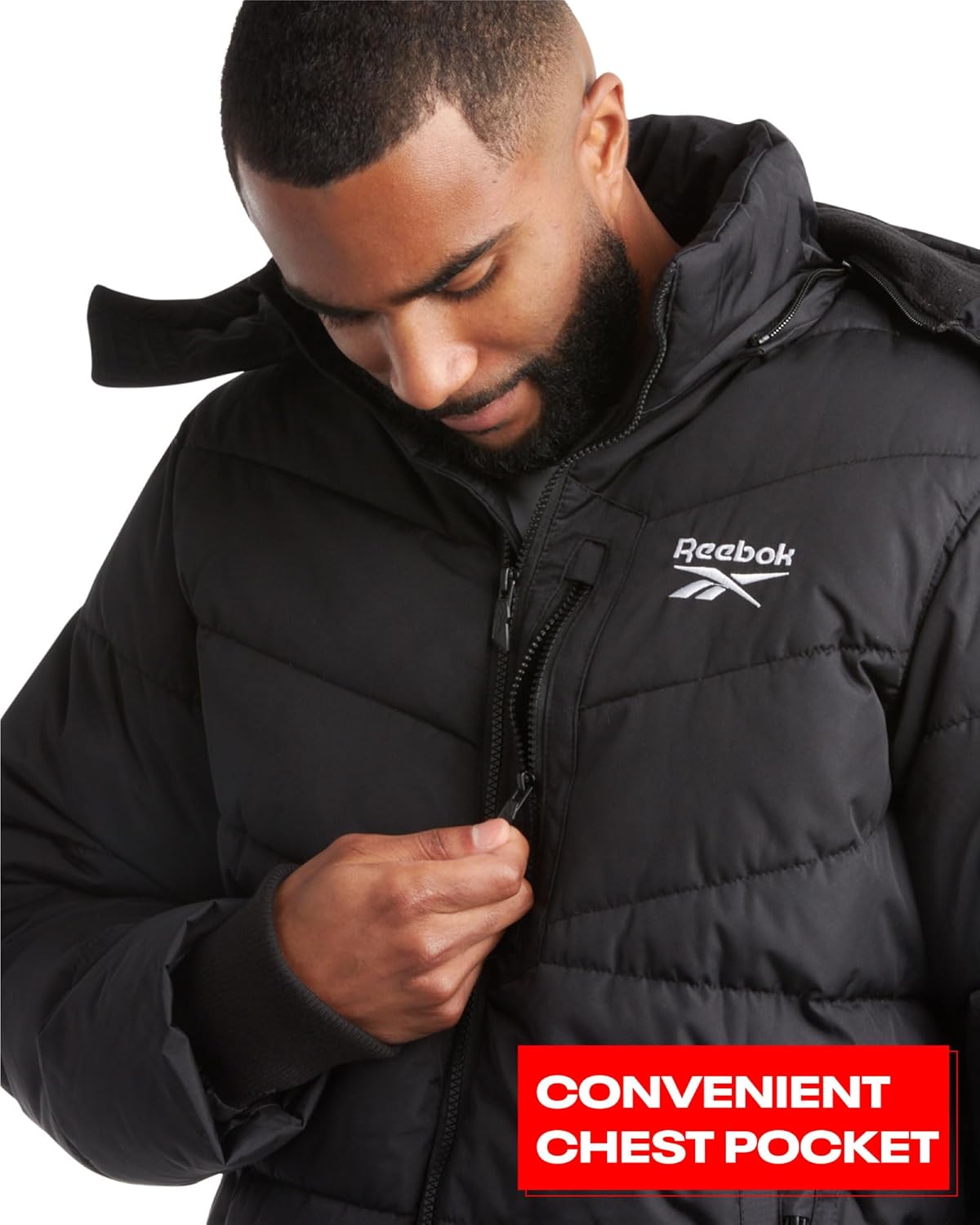 Reebok Herren Winterjacke - schwerer gesteppter Puffer Parka -Mantel - Wetterfeste Jacke für Männer (L -XXL), Schwarz, groß, schwarz – Bild 3