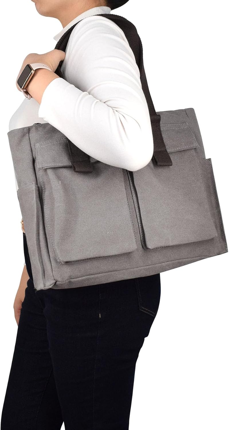 Frauenhandtasche, große Leinwand -Umhängetasche, Handtasche, Einkaufstasche, Käufer mit vielen Fächern, alltägliche Arbeit – Bild 8