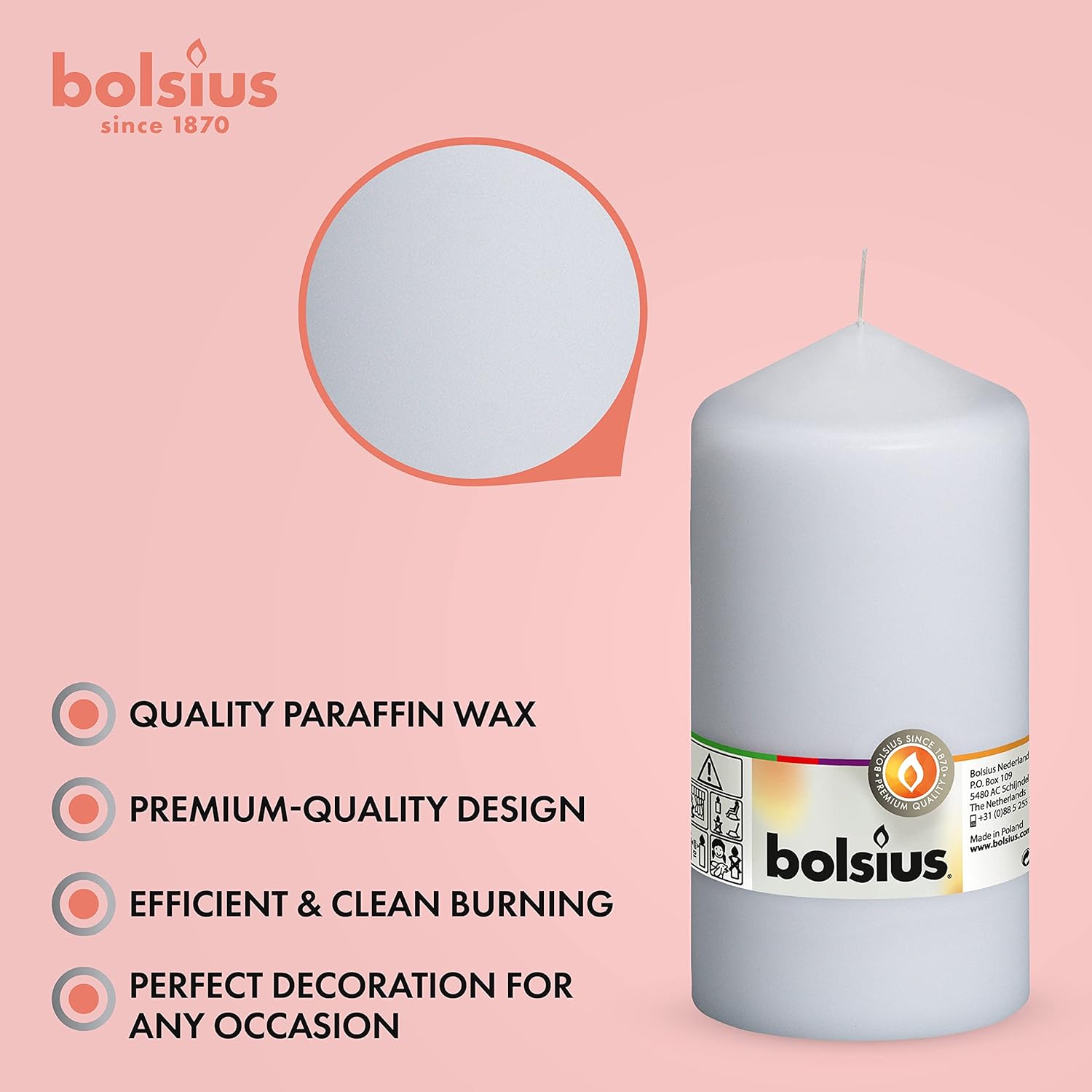 Bolsius glatte Säulenkerzen - Weiß - Packung von 8 - 15 x 8 cm - dekorative Haushaltskerzen - Länge Brennzeit 65 Stunden - unmittelbar – Bild 5