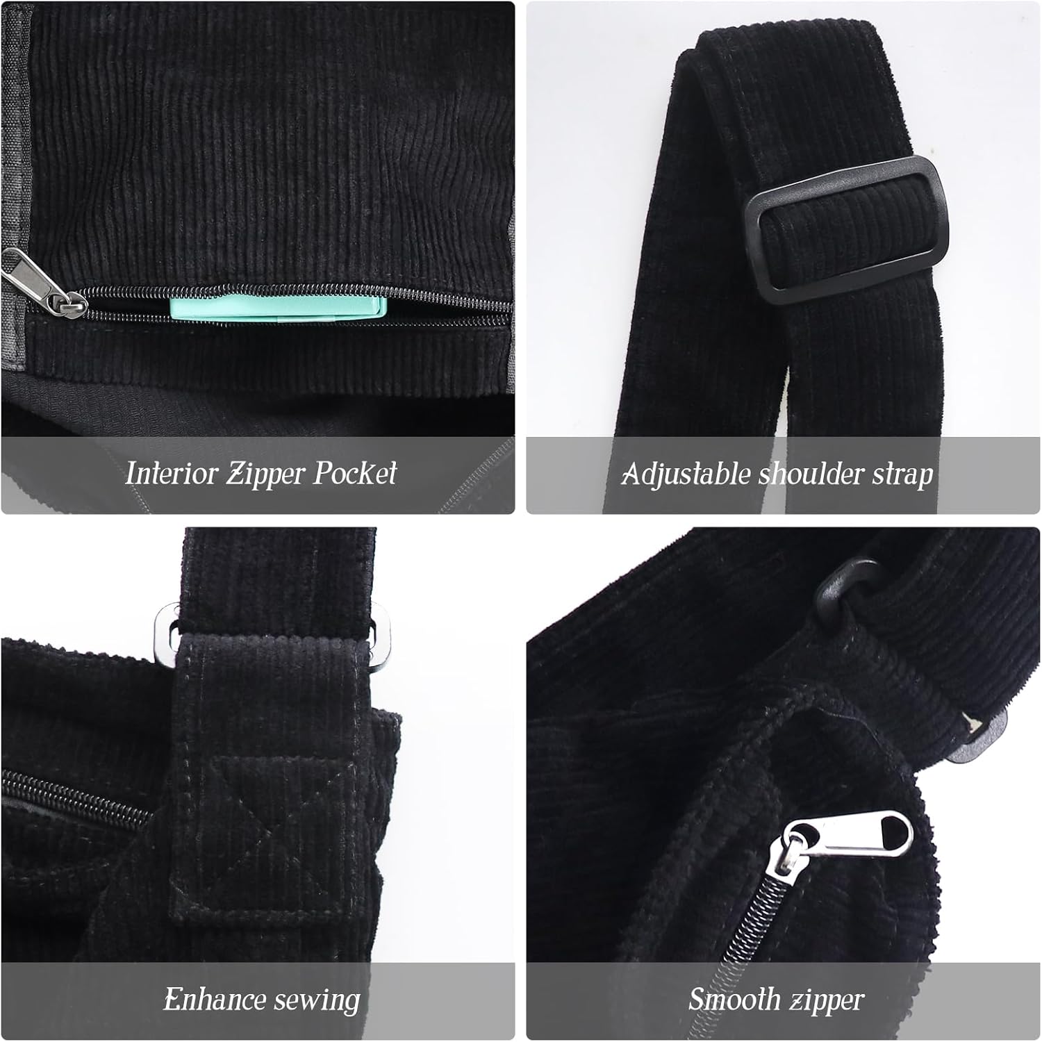 Oerphh Damen -Cord -Tasche, Umhängetasche, Cord -Tasche, Tasche mit Reißverschluss, großer Einkaufsbeutel, lässige Umhängetasche für den täglichen Gebrauch, Schule, Büro, Arbeit, – Bild 5