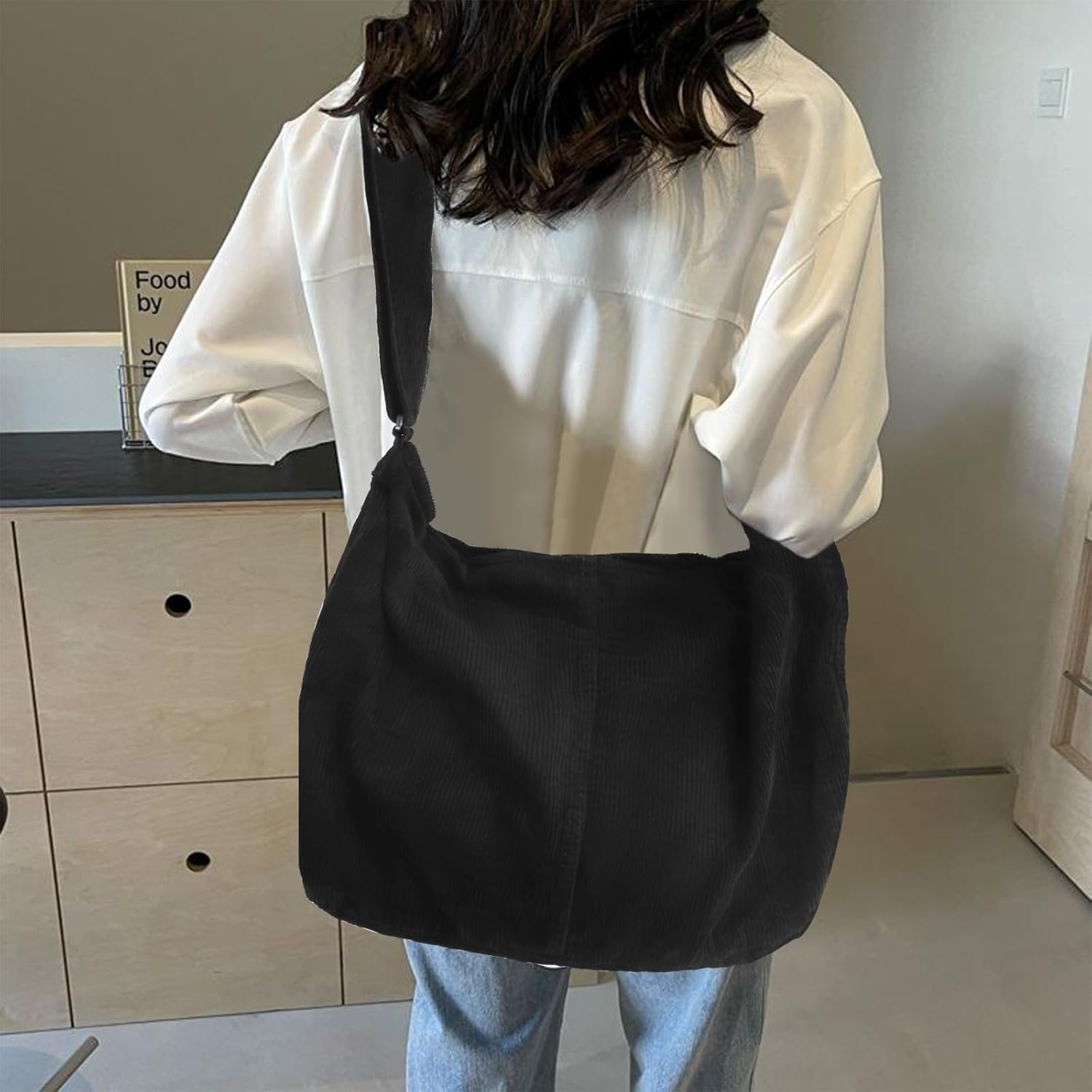 Oerphh Damen -Cord -Tasche, Umhängetasche, Cord -Tasche, Tasche mit Reißverschluss, großer Einkaufsbeutel, lässige Umhängetasche für den täglichen Gebrauch, Schule, Büro, Arbeit, – Bild 2