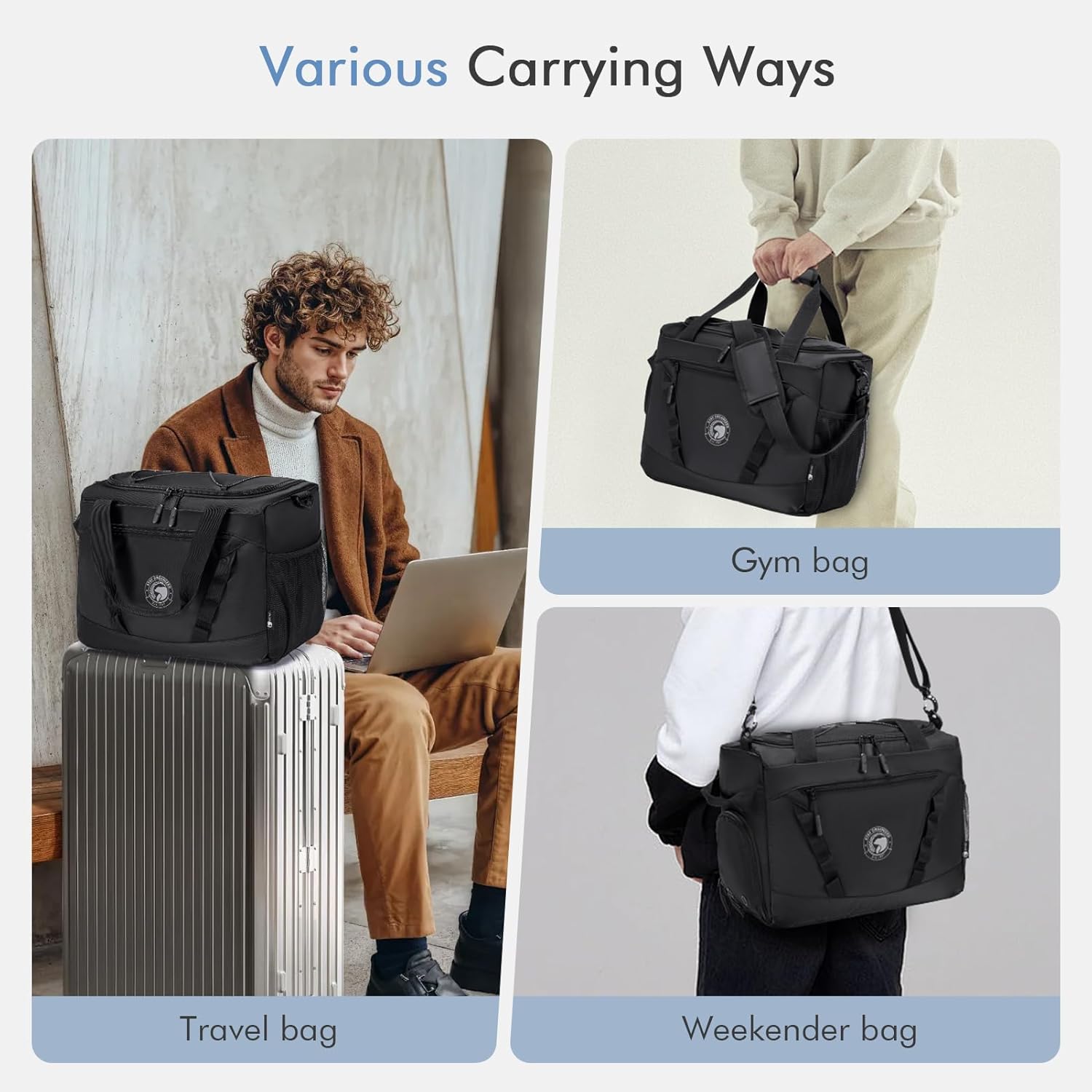 Bagzy Wizzair Sports Bag Reisetasche Männer 40 x 30 x 20 cm Handgepäck mit Schuhfachfonds WASHEM WASHEROf Trainingsbeutel Fitness Bag Weekender Reise -Fitness -Tasche Duffle Tasche, Schwarz – Bild 6