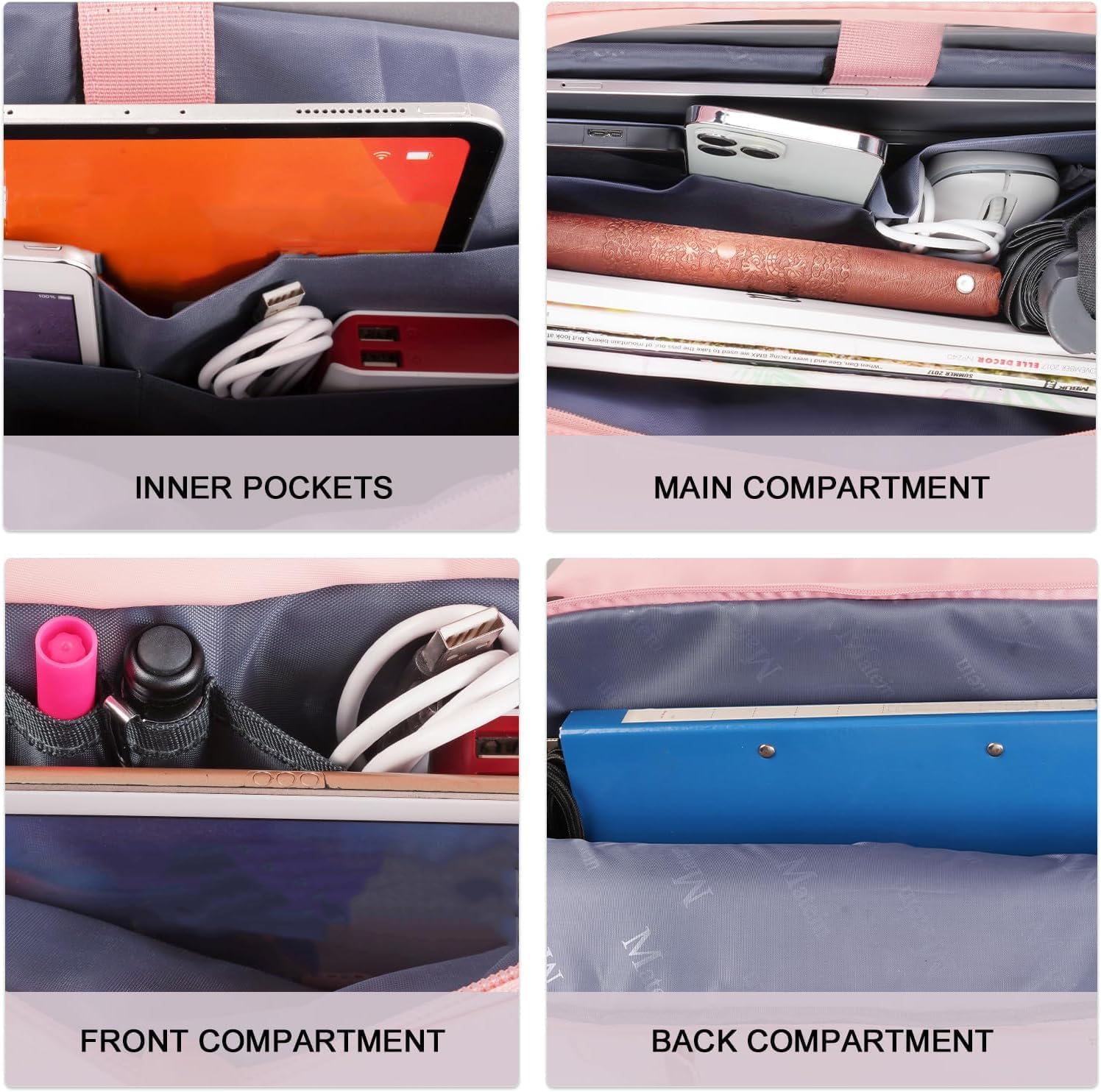 Matein Damen große Handtasche, Laptop -Tasche, 17,3 -Zoll -Arbeitsbeutel mit vielen Fächern, Messengerbeutel, Business -Tasche, Aktentasche, Bürobeutel, rosa Laptop -Tasche, Umhängetasche für Schule, Reisen, Rosa – Bild 4