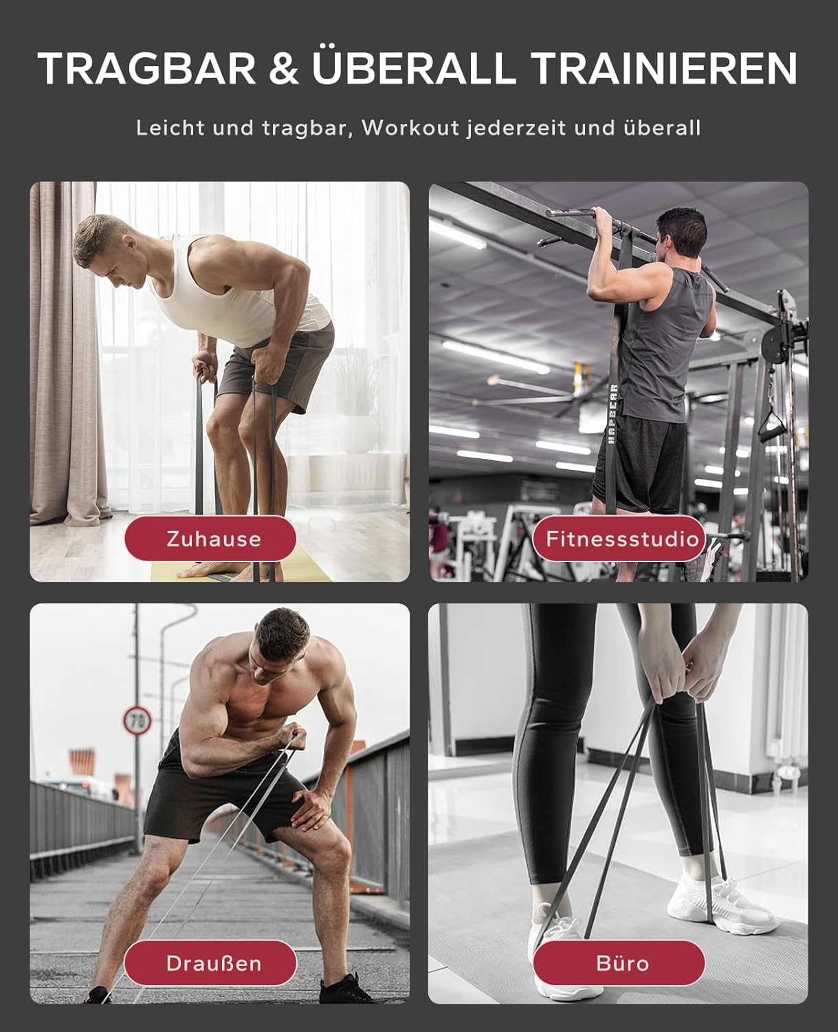 HAPBEAR Resistance Bands - Fitnessbänder Widerstandsbänder Set 5 - Pull up Band & Klimmzugband Für Krafttraining, Training, Stretching, Physikalische Therapie, Muskeltraining – Bild 7