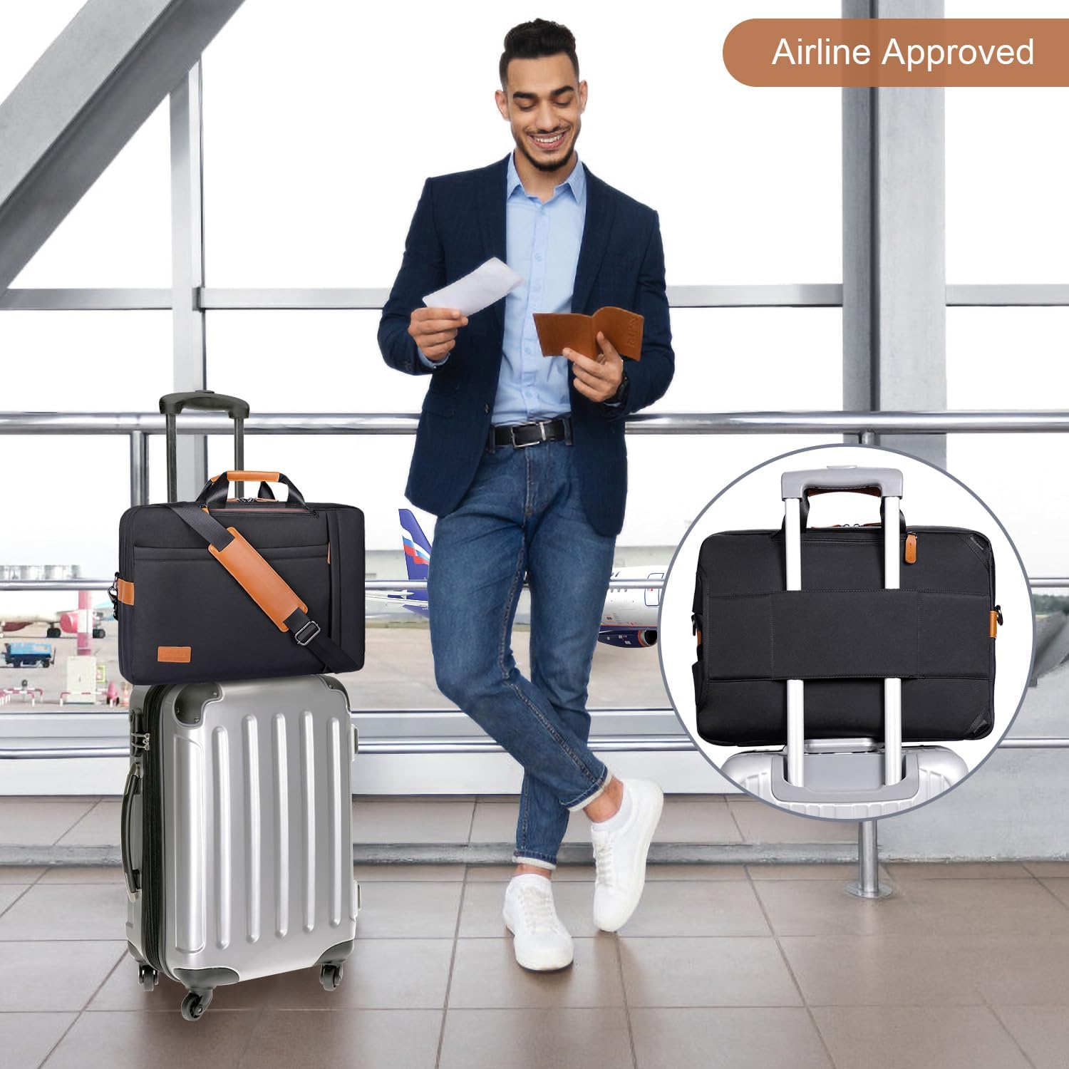 Estarer Cabrio Rucksack Laptop Bag Umhängetasche 17/17,3 Zoll Business -Tasche für Büro/Schule/Reisen Schwarz, Schwarz, Geschäft – Bild 7