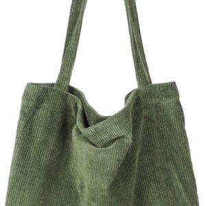 Detercycle Damen große Kapazität Cord -Umhängetasche, Retro -Handtasche für den täglichen Gebrauch, Büro, Schulausflug und Einkaufen, Armeegrün, L,