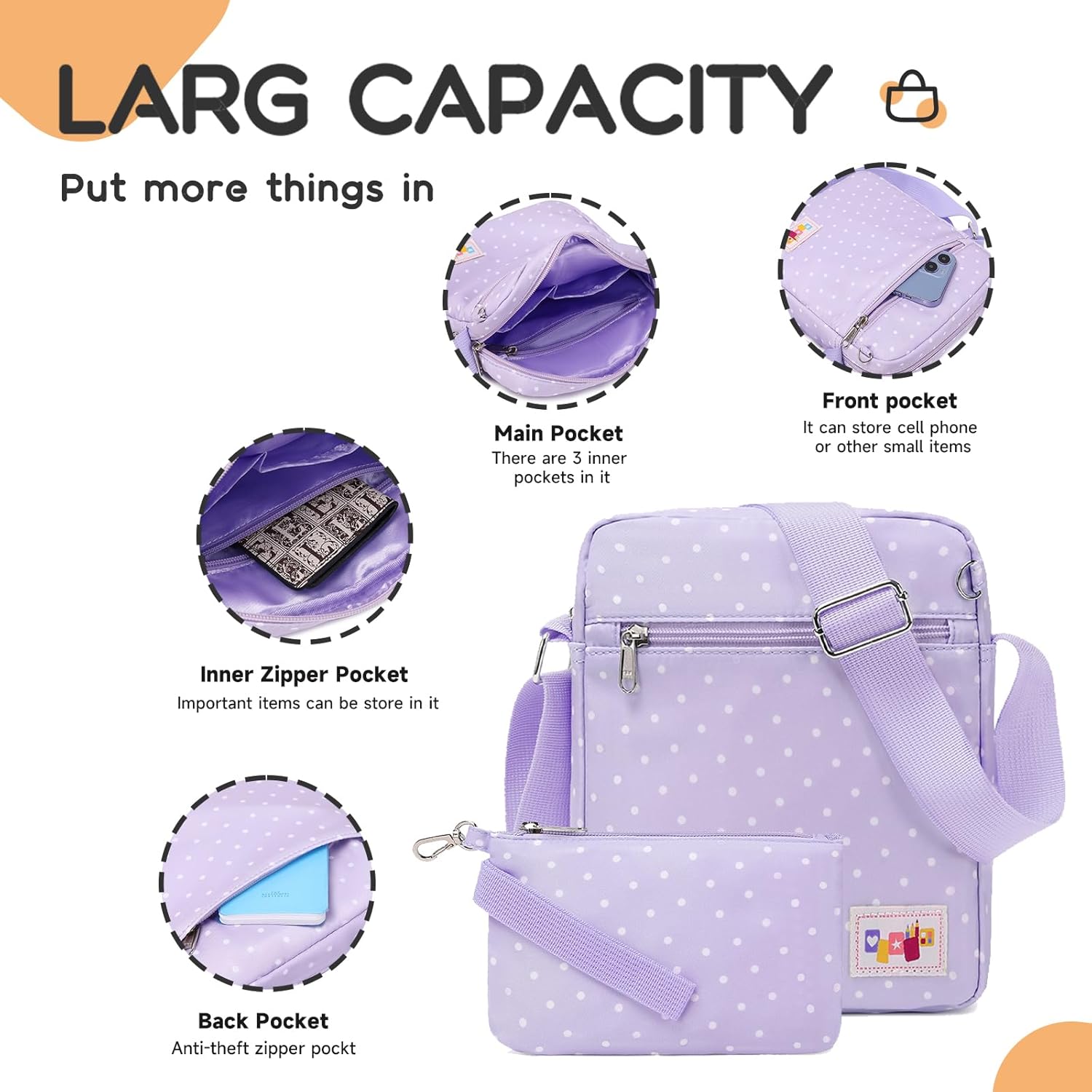 Mygreen Dot Dot -Leinwand -Rucksack / Schultasche, moderne, schöne, leichte Buchtasche für Frauen und Mädchen grau – Bild 4