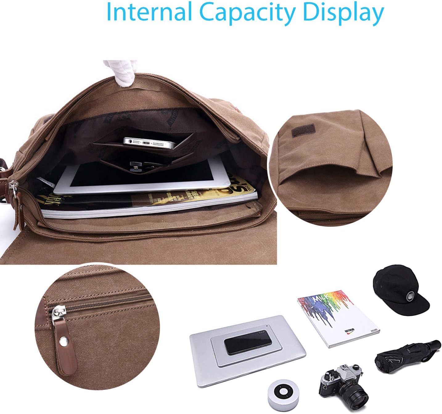 Fandare Retro Umhängetasche Leinwand Laptop -Rucksäcke für 14 -Zoll -Laptop Messenger -Tasche Frauen Frauen Crossbody Messenger Bag Travel School College Arbeit Multifunktionales Schultasche – Bild 4