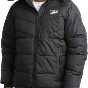 Reebok Herren Winterjacke – schwerer gesteppter Puffer Parka -Mantel – Wetterfeste Jacke für Männer (L -XXL), Schwarz, groß, schwarz