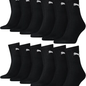 Puma Short Crew Erwachsene Sportsocken, 3 Paare (Unisex Short Crew Socken Basic SportsOcken 12er Pack) – Schwarz, Größe: 43-46
