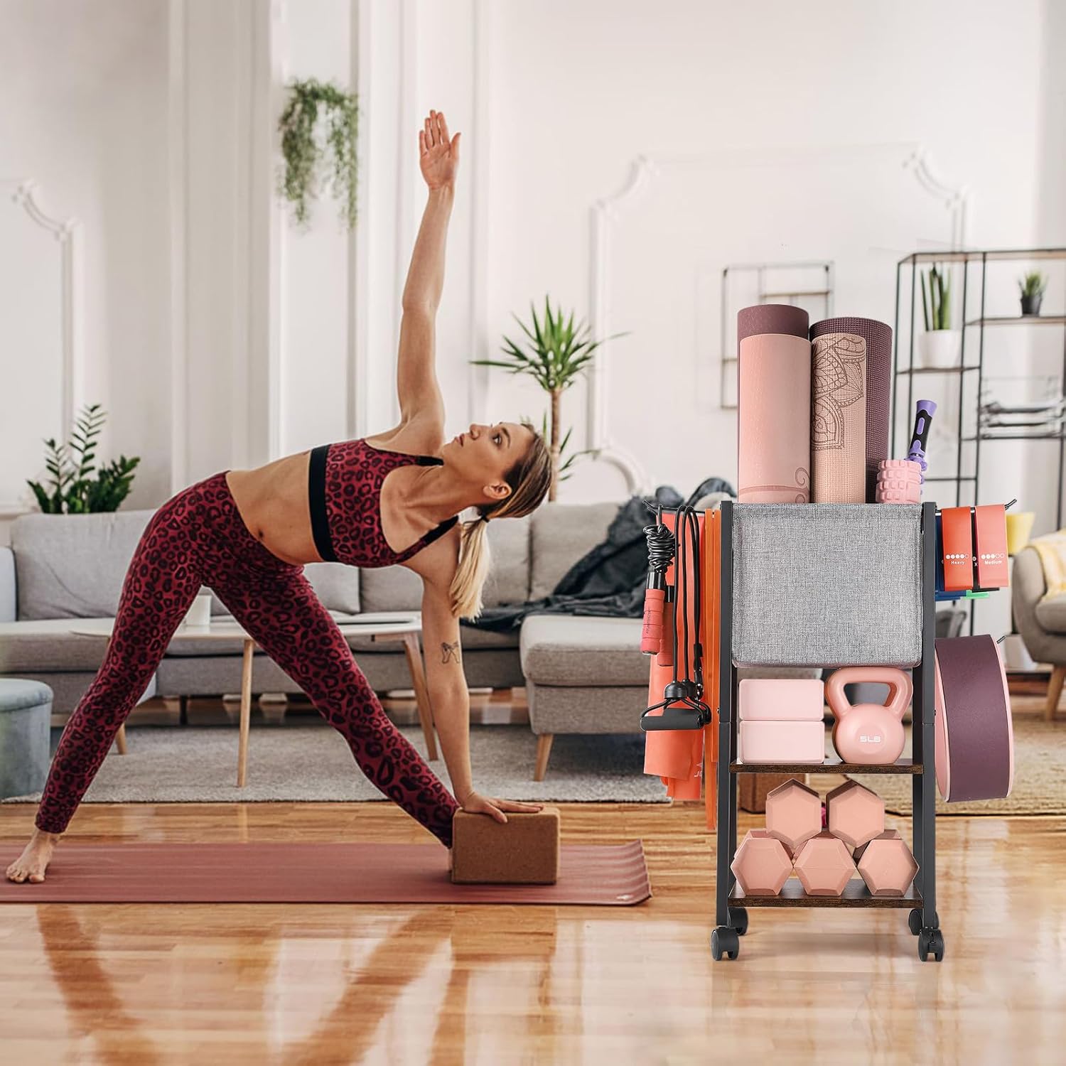Yoga Mattenspeicher Sportmatte hält Hantelständer für Home Fitness Equipment Antel Stand Training Equipment Storage Organizer Yogamattenhalter für Yoga -Blockschaumwalze – Bild 6
