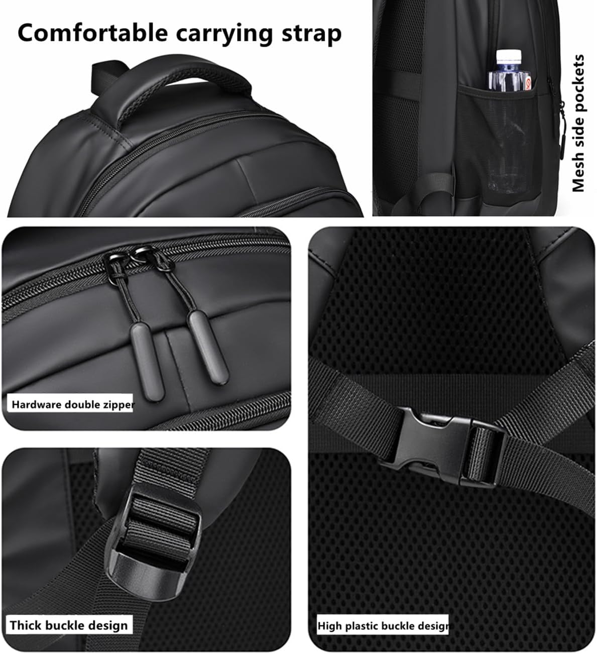 Wasserdichtes Rucksack, Rucksack mit großer Kapazität, Computerbeutel mit mehreren Fächern, Schul -Rucksack, lässige Daypack für Arbeit, Schule, Reisen, Schwarz – Bild 4