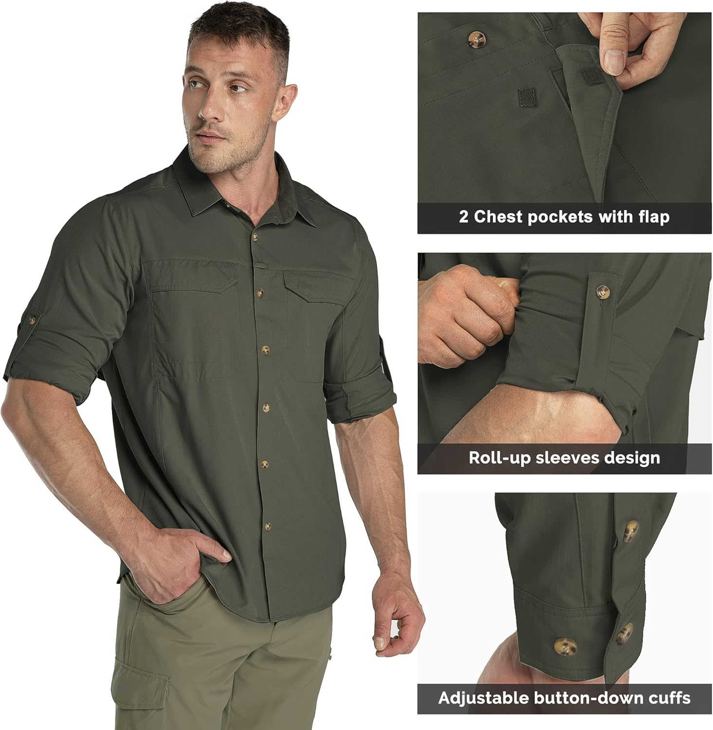 33.000 Fuß funktionelles Hemd Männer upf50+ UV-Schutz Langarm Hemd Atmungsaktives Button-Down-Shirt Outdoor Sporty Casos Hemdshemd für Männer – Bild 4