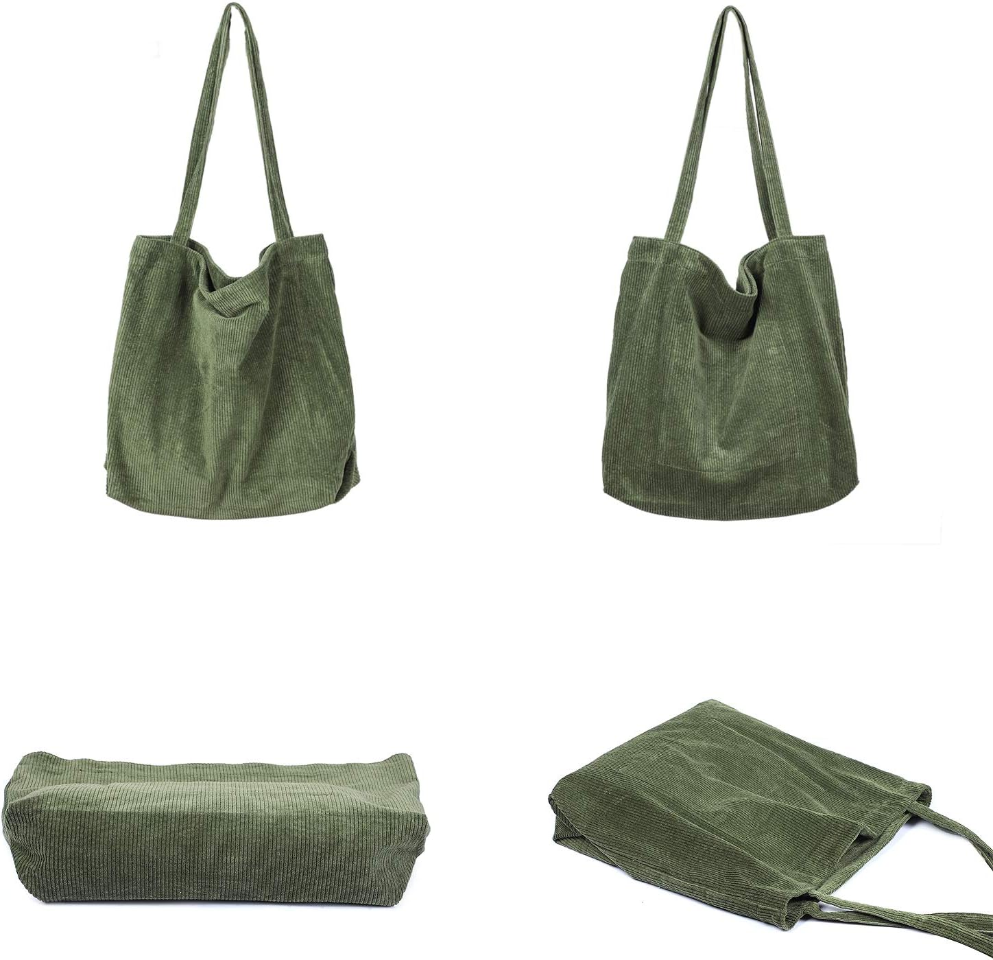 Detercycle Damen große Kapazität Cord -Umhängetasche, Retro -Handtasche für den täglichen Gebrauch, Büro, Schulausflug und Einkaufen, Armeegrün, L, – Bild 4