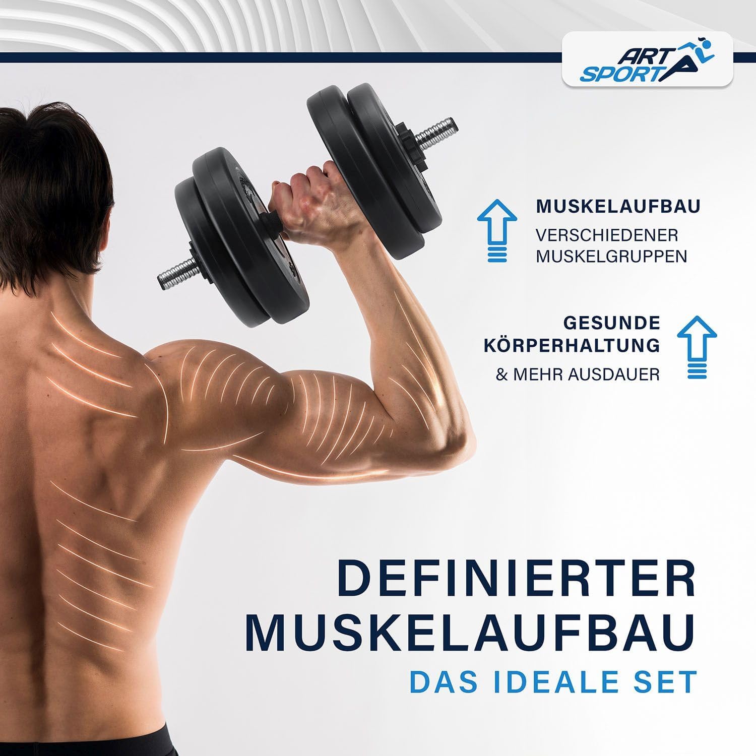 ArtSport 3 -in -1 -Hantel -Set mit 2 Hanteln, 1 Langhantel und 1 SZ Curl Langhantel - 12 Gewichte mit 60 kg und Spinlockkragen - Dumbbell Set Krafttraining – Bild 6