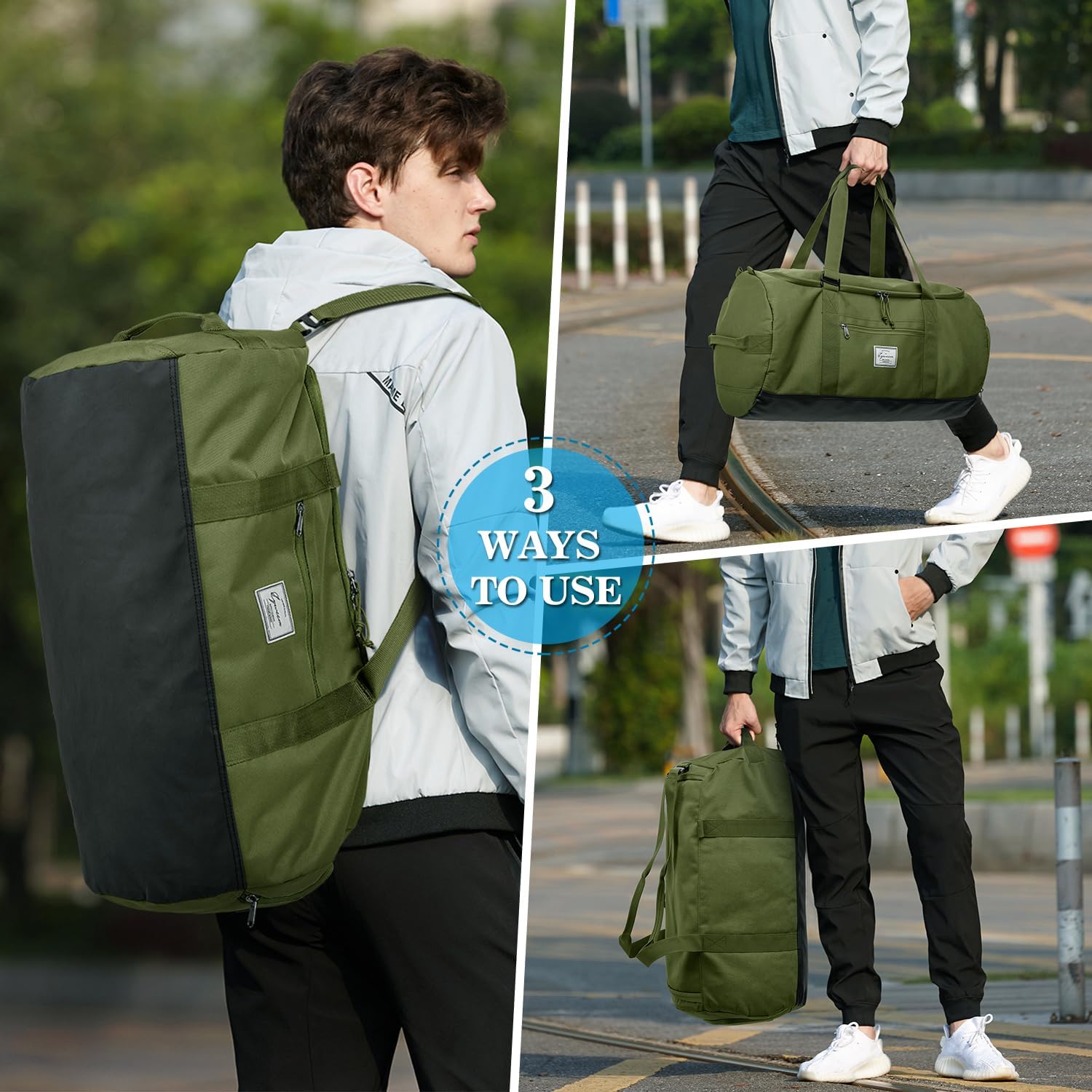 Sportsack Herren großer 60 -l -Reisetasche Sportsack -Rucksack mit Schuhfach Trainingstasche Frauen Fitness -Fitness -Tasche, Grün, Sport, Reisen, Fitness, Fitnessstudio – Bild 2