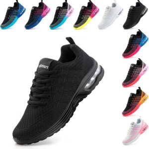 Hitmars Laufschuhe Damen Turnschuhe Luftpolster Sneaker Air Sportschuhe Atmungsaktiv Joggingschuhe Straßenlaufschuhe rutschfest Joggingschuhe Walkingschuhe Fitness Running Outdoor Schwarz EU 36-42