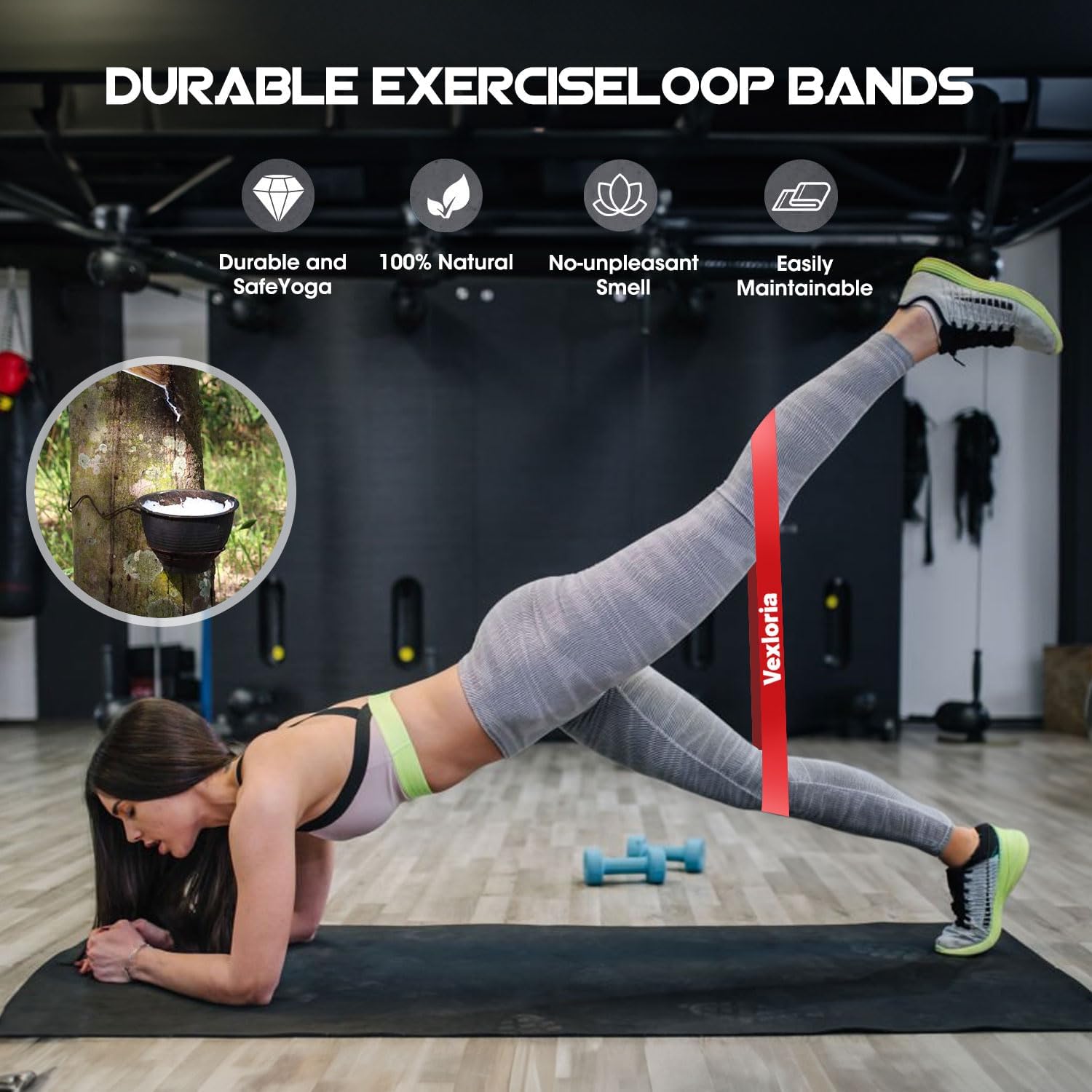 Vexloria Widerstandsbänder, Resistance Bands-Set mit fünf Stück und fünf Widerstandsstufen, Fitnessbänder Damen mit Tragetasche, Terrabänder-Set für Zuhause, Fitnessstudio, Yoga, Training – Bild 5
