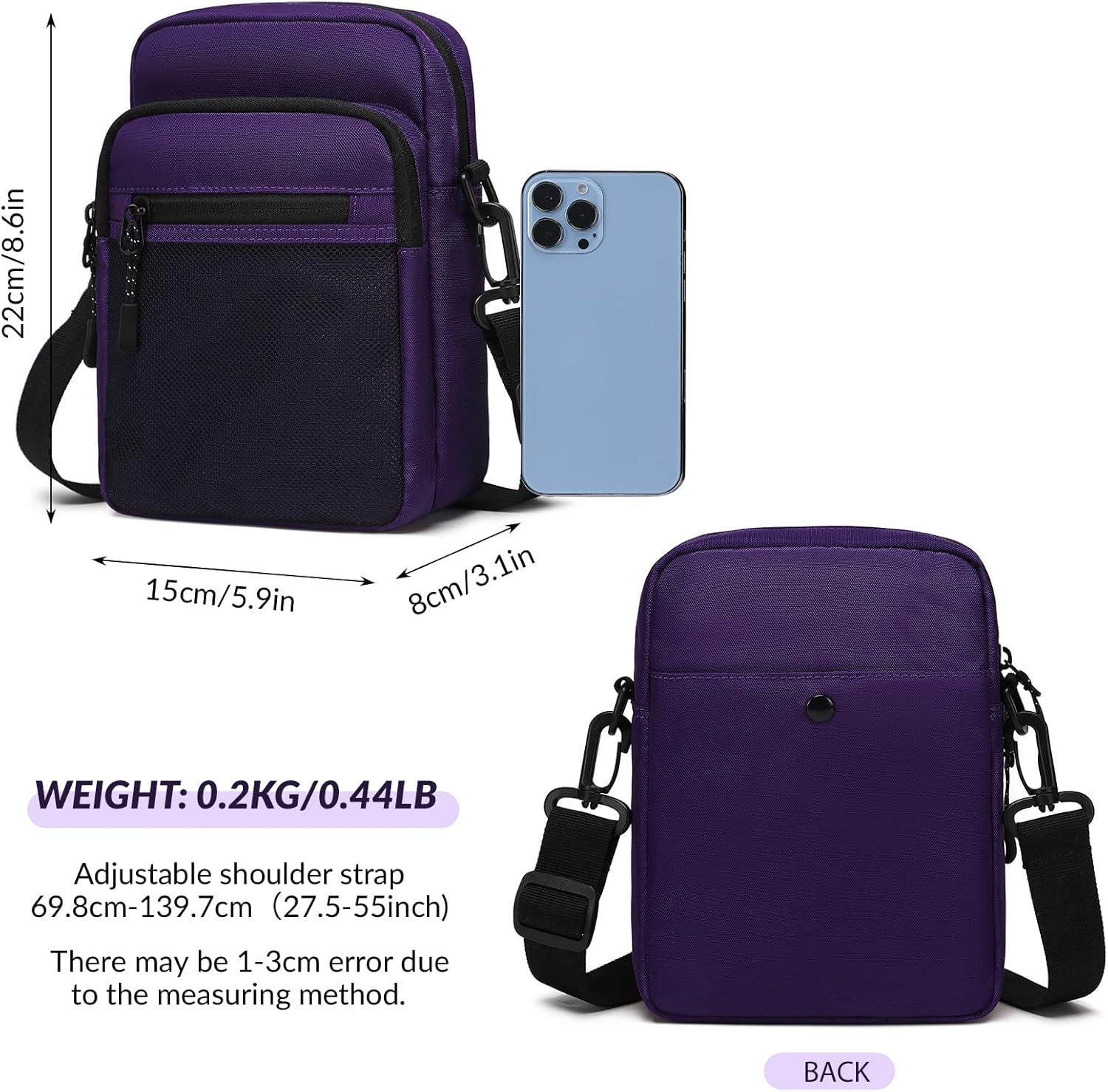 Lohol Small Umhängetasche für Männer & Frauen, Umhängetasche, Gesandte Tasche, Schlinge, Crossbody -Tasche für Arbeit, Reisen, Alltag, Lila, Messenger – Bild 2