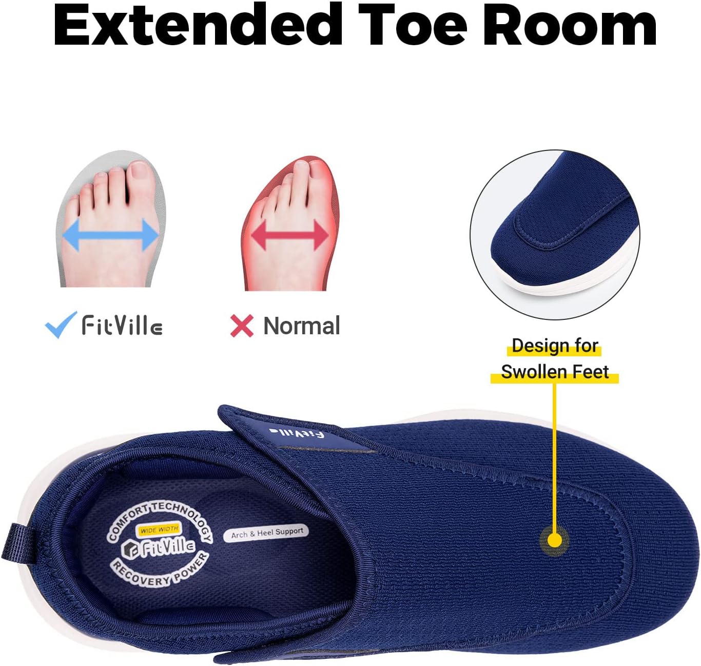 Fitville Diabetic Shoes Herren Extra breite Senioren Gesundheitsprüfer Männer mit Klettverschluss für geschwollene Füße – Bild 2