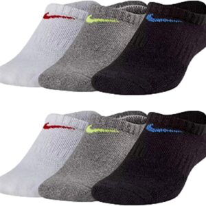 Nike Kinderkissen Socken 6 Paare jugendliche Kinder Alltag gepolstert keine Show SX6843 Trainer Socken weiß bunte Schwarz