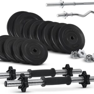 ArtSport 3 -in -1 -Hantel -Set mit 2 Hanteln, 1 Langhantel und 1 SZ Curl Langhantel – 12 Gewichte mit 60 kg und Spinlockkragen – Dumbbell Set Krafttraining