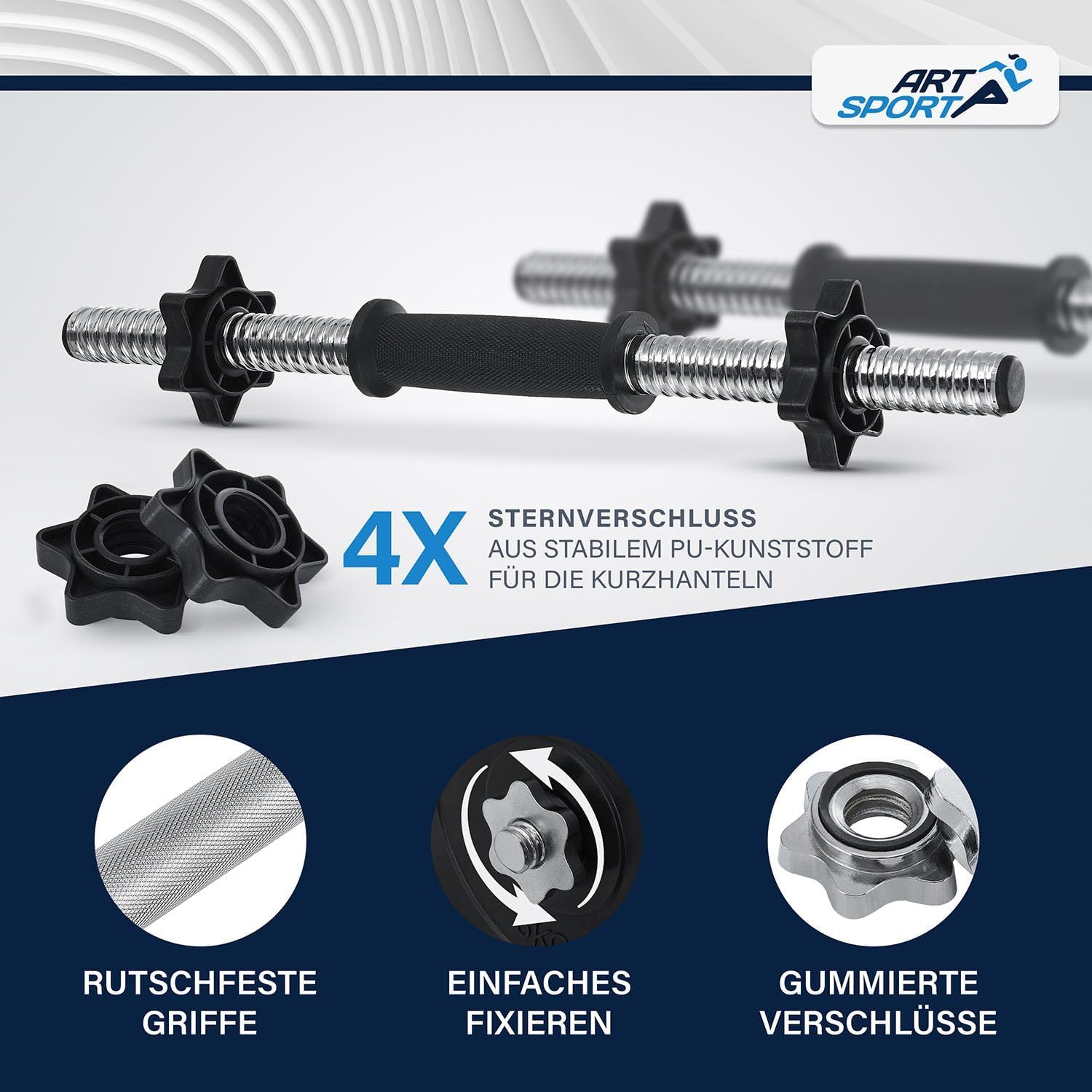 ArtSport 3 -in -1 -Hantel -Set mit 2 Hanteln, 1 Langhantel und 1 SZ Curl Langhantel - 12 Gewichte mit 60 kg und Spinlockkragen - Dumbbell Set Krafttraining – Bild 4