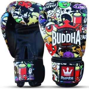 Buddha Fight Wear Fantasy Zippy Box -Handschuhe – Muay Thai – Kickboxing – Premium -Kunstleder – Geruchsbeständiger Innenstoff – Verstärkte Nähte – mehrfarbig – Größe 16 oz