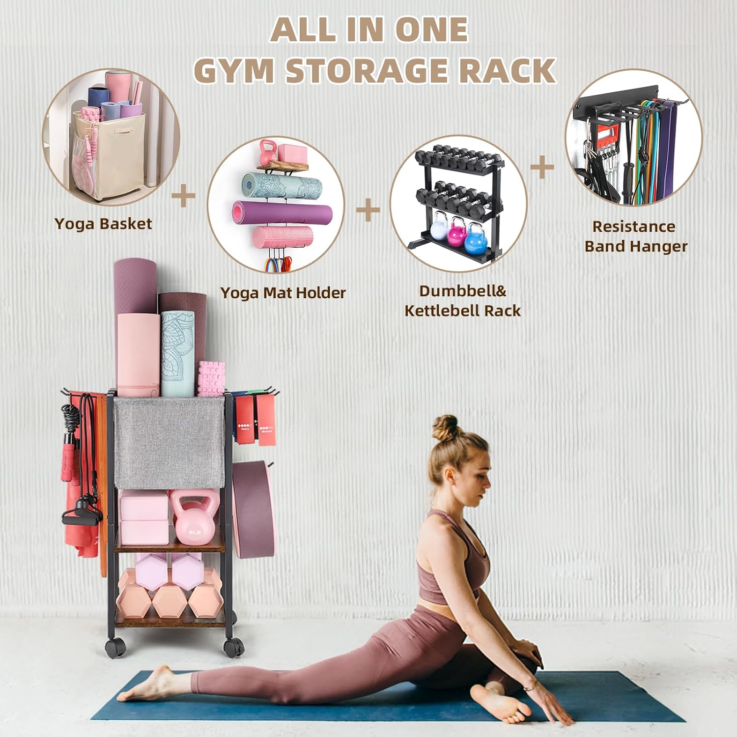 Yoga Mattenspeicher Sportmatte hält Hantelständer für Home Fitness Equipment Antel Stand Training Equipment Storage Organizer Yogamattenhalter für Yoga -Blockschaumwalze – Bild 2