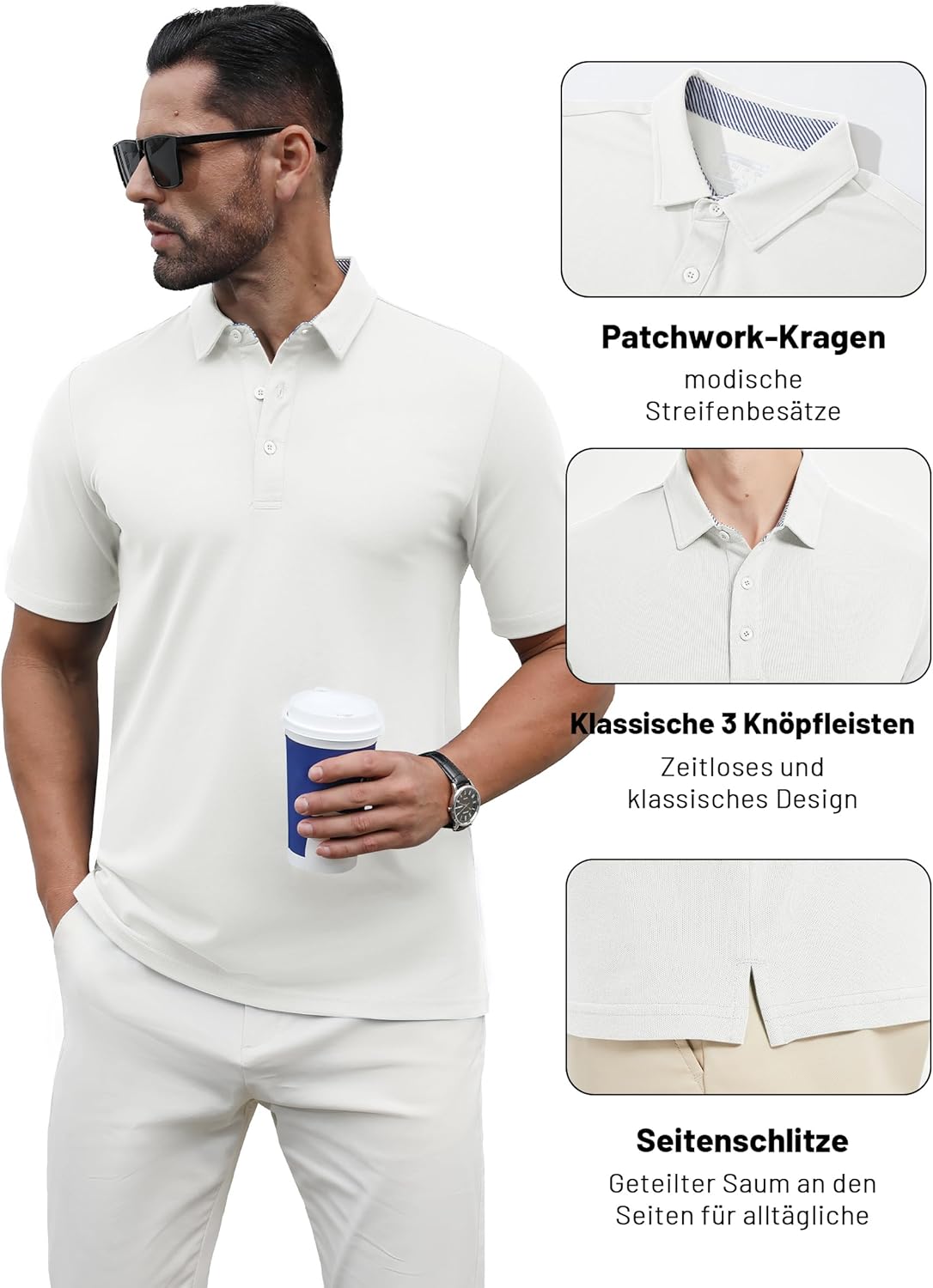 Kefitevd Herren Polo-Hemd Kurzärmel Poloshirts atmungsaktives Golf Polo Sommer Freizeit T-Shirt – Bild 3