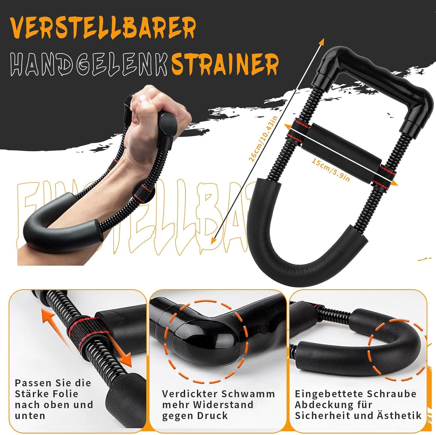 Handtrainer, Fingertrainer, Unterarm Trainer, Griffstärke, Packung von 6, einstellbar – Bild 3