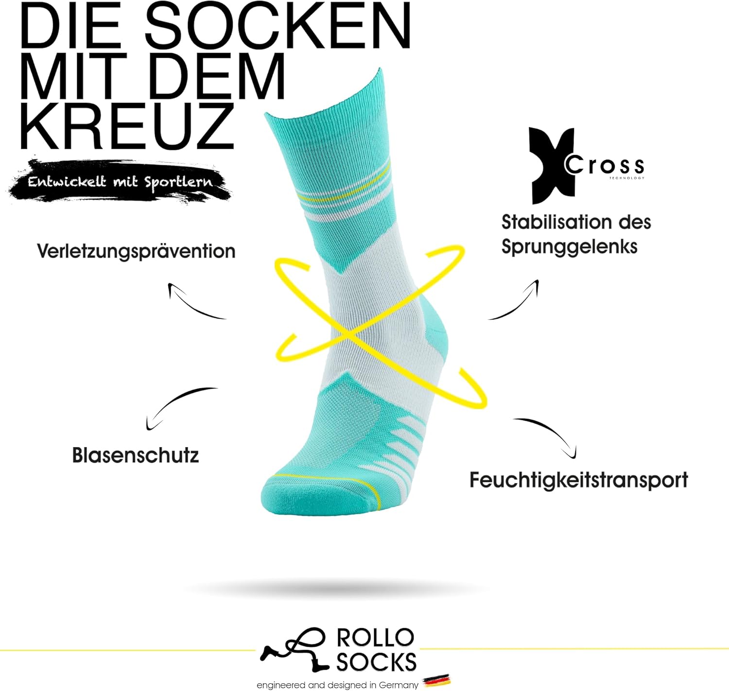 Rollo -Socken läuft 2.0 - Ausführen von Socken mit gezielter Komprimierung, Laufen, Knöchelunterstützung, Verbands -Knöchelsportsocken – Bild 7