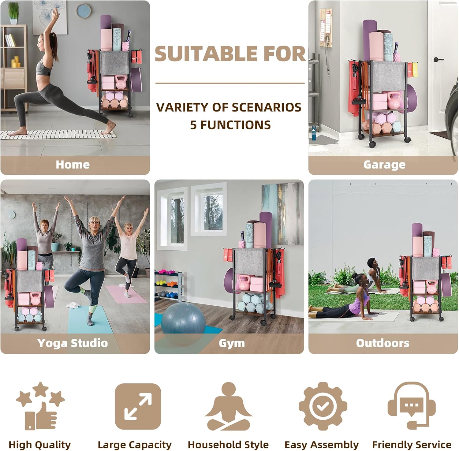 Yoga Mattenspeicher Sportmatte hält Hantelständer für Home Fitness Equipment Antel Stand Training Equipment Storage Organizer Yogamattenhalter für Yoga -Blockschaumwalze – Bild 5