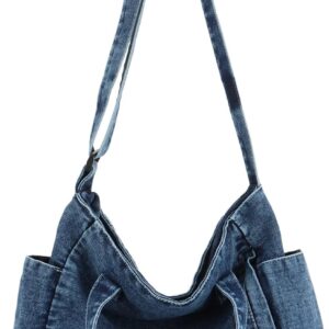 Jywmsc Denim -Einkaufstasche für Frauen Leinwand Tasche mit Reißverschluss großer Kapazität Casual Umhängetasche Denim -Geldbörsen