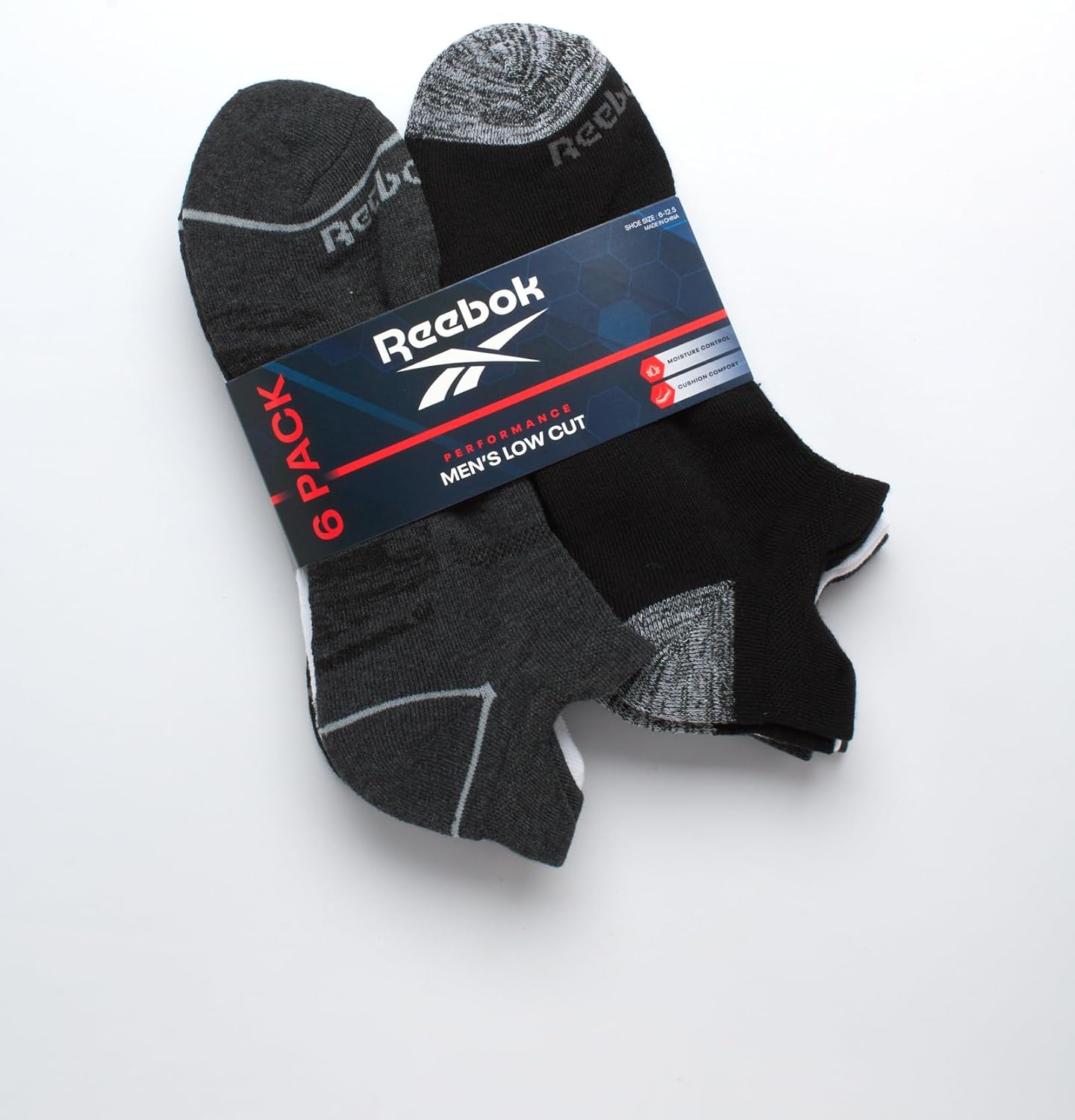 Reebok Mens Socken - 6 Packweiche bequeme Low -Cut -Anti -Blasen -Dicke -Knöchel -Socken - Sportsocken für Männer (6-12) – Bild 2