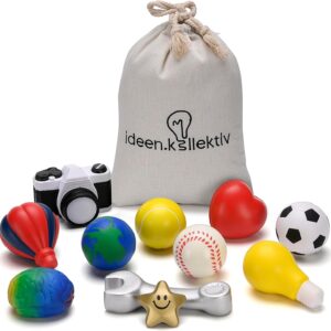 ideen.kollektiv Präsentationsbälle Set von 11: verschiedene Designs für Coaching, Teambildung und kreatives Denken mit hochwertiger Baumwollbeutel